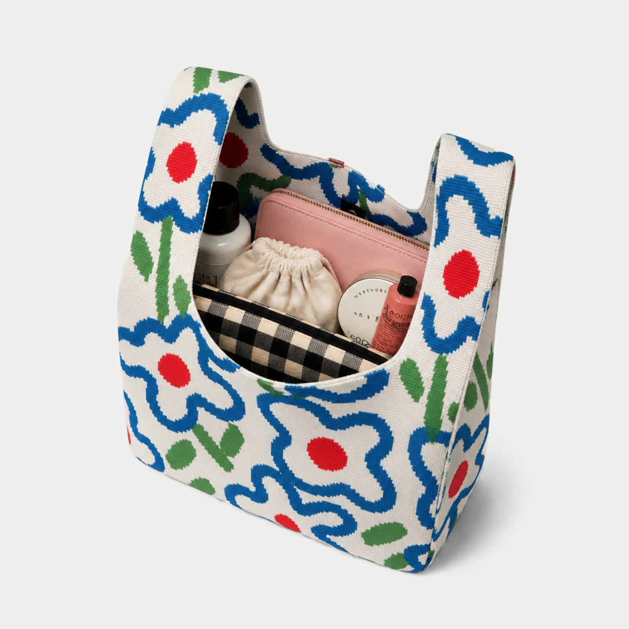 Graphic Floral Knit Tote Bag