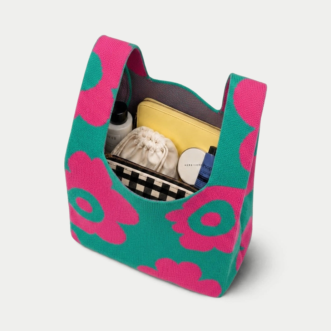 Abstract Floral Knit Tote Bag