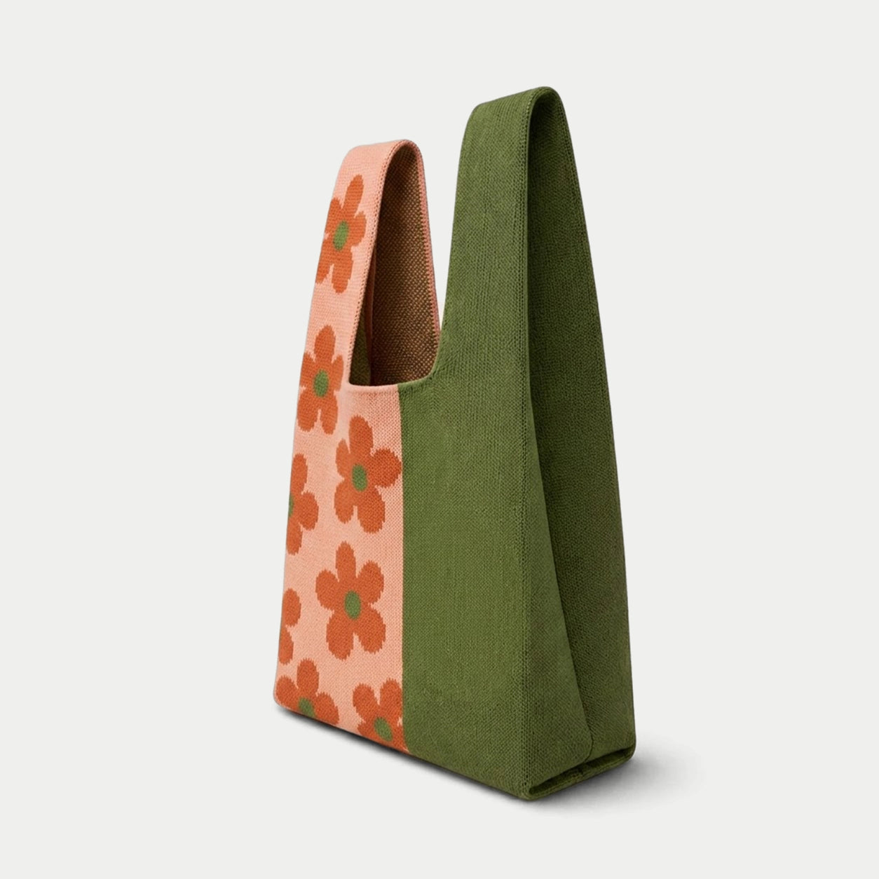 Floral Panel Knit Tote Bag