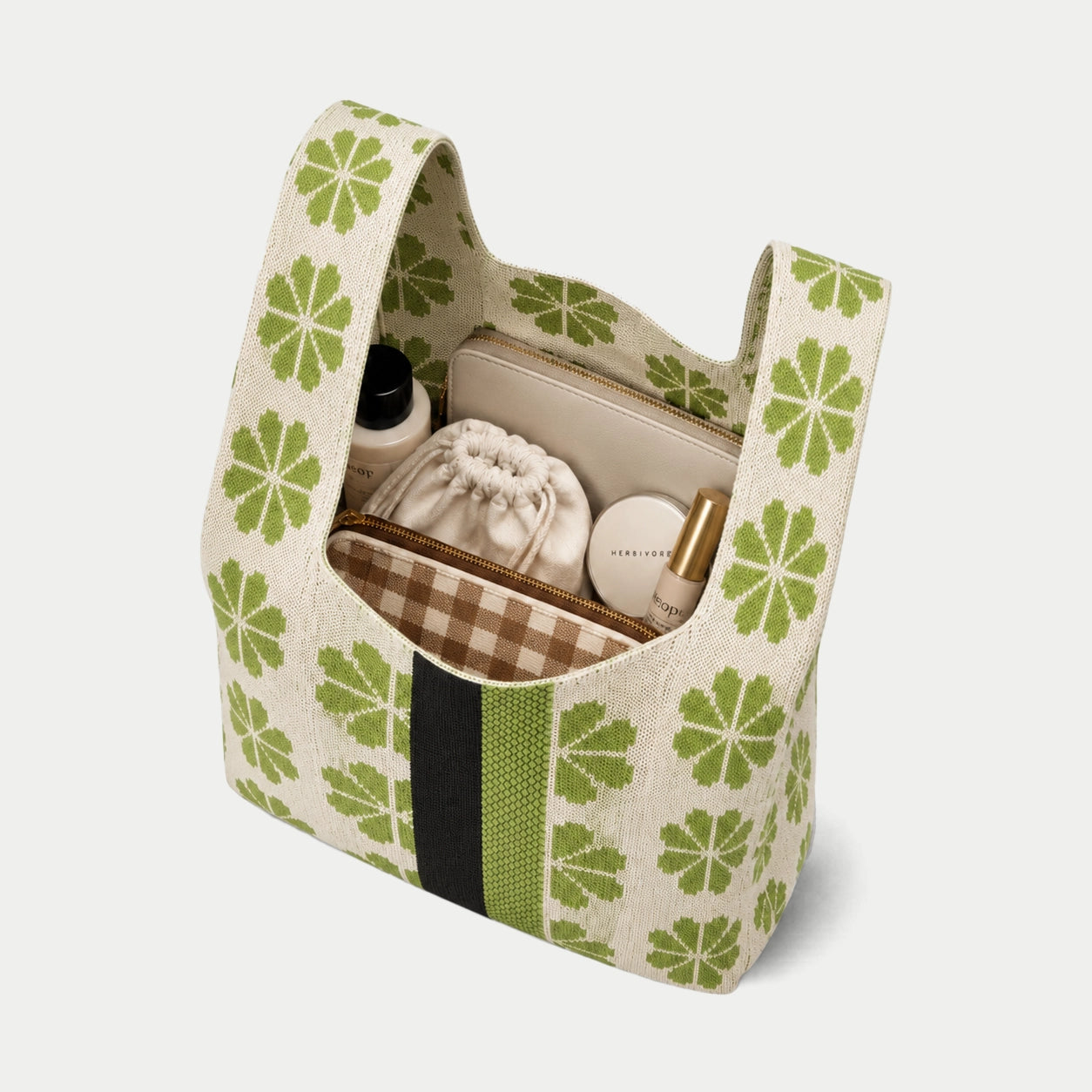 Geometric Floral Knit Tote Bag