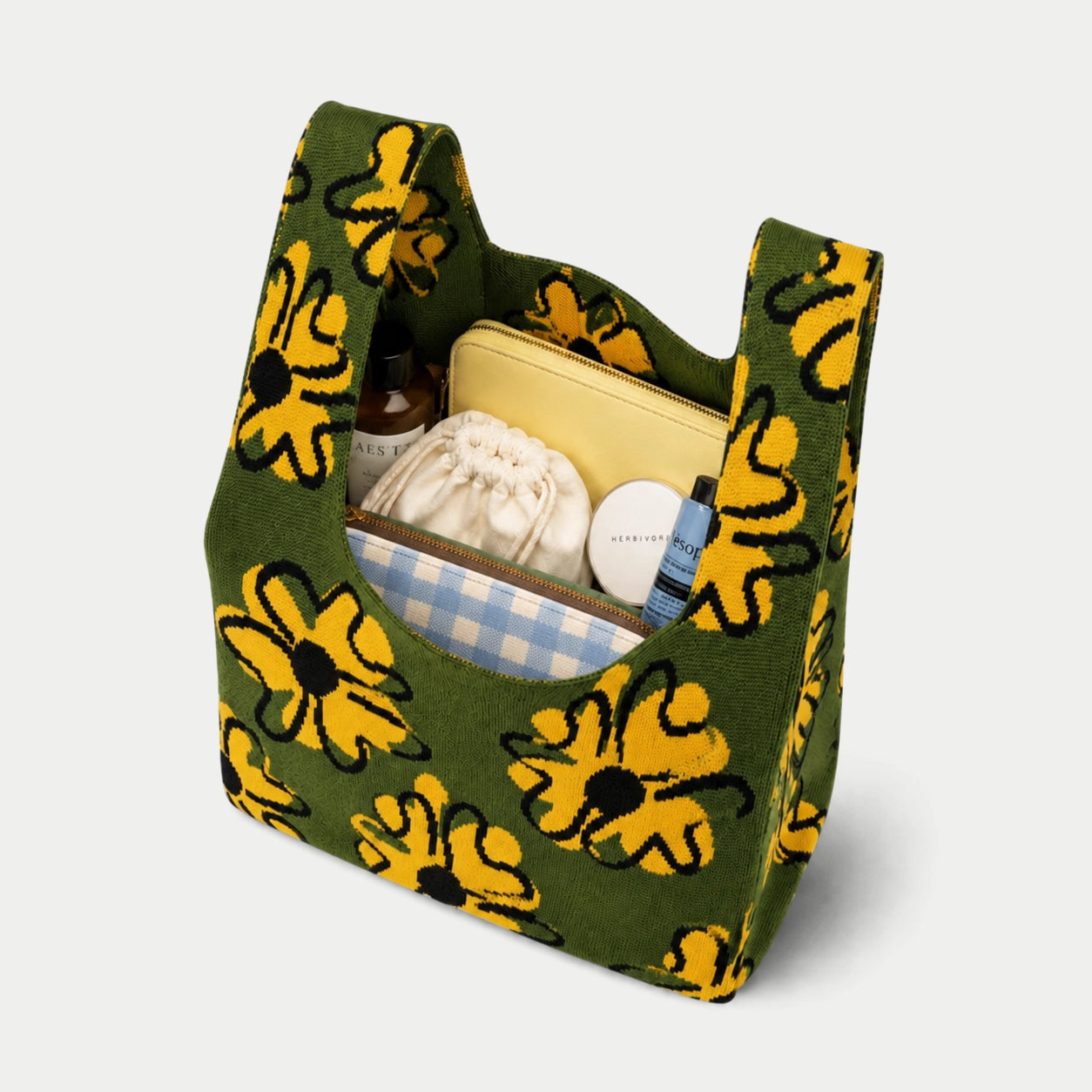 Bold Floral Knit Tote Bag