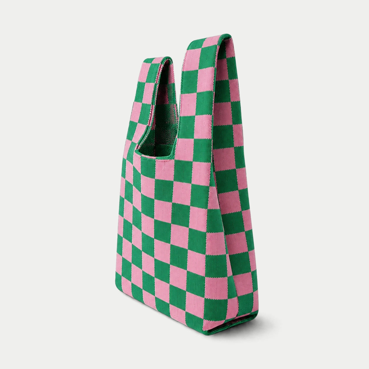 Checkered Knit Tote Bag