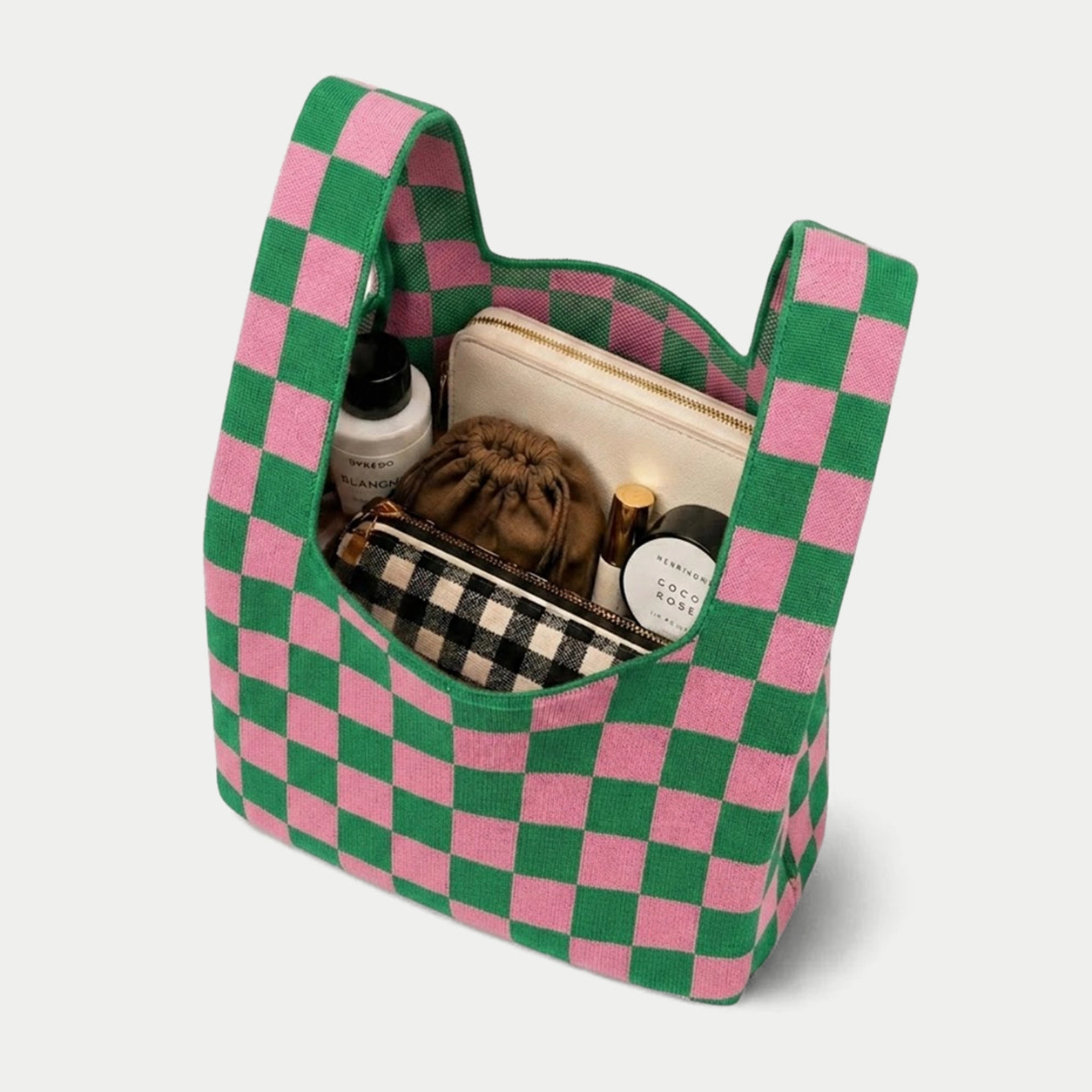 Checkered Knit Tote Bag