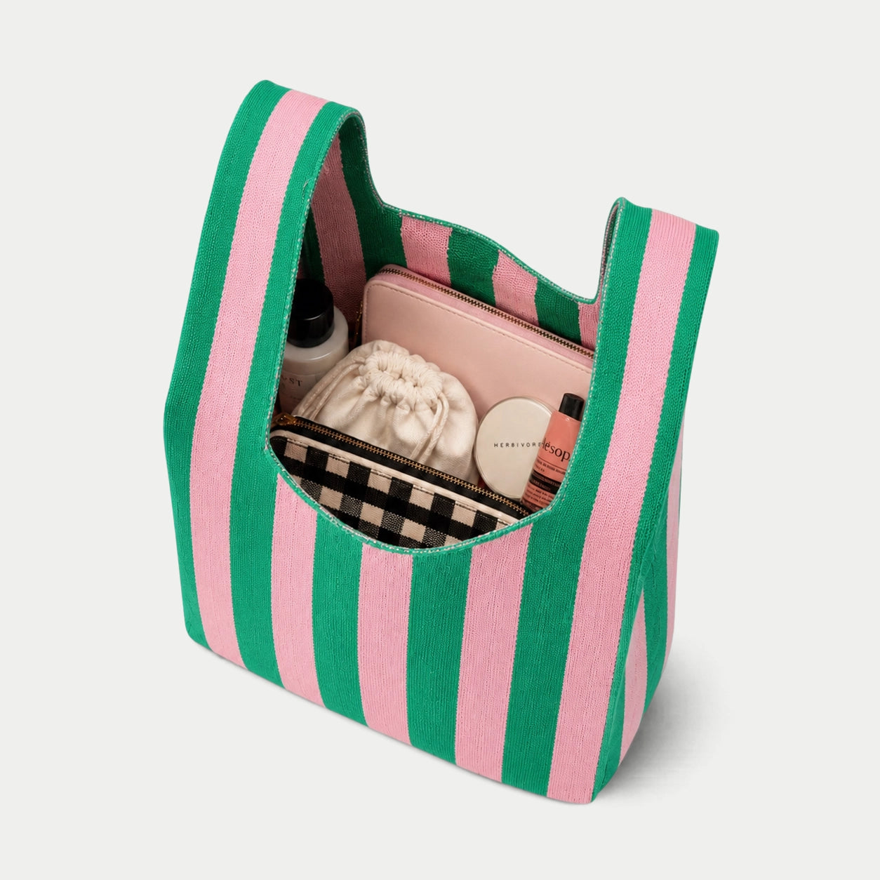 Vertical Stripe Knit Tote Bag