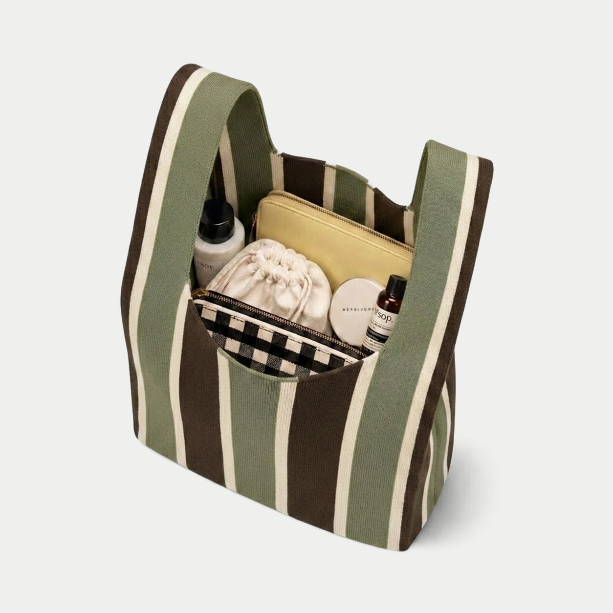 Wide Vertical Stripe Knit Tote Bag