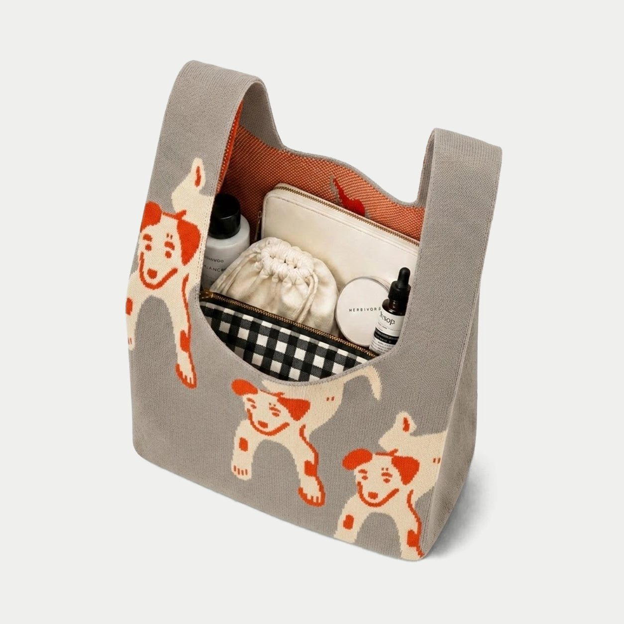 Dog Pattern Knit Tote Bag