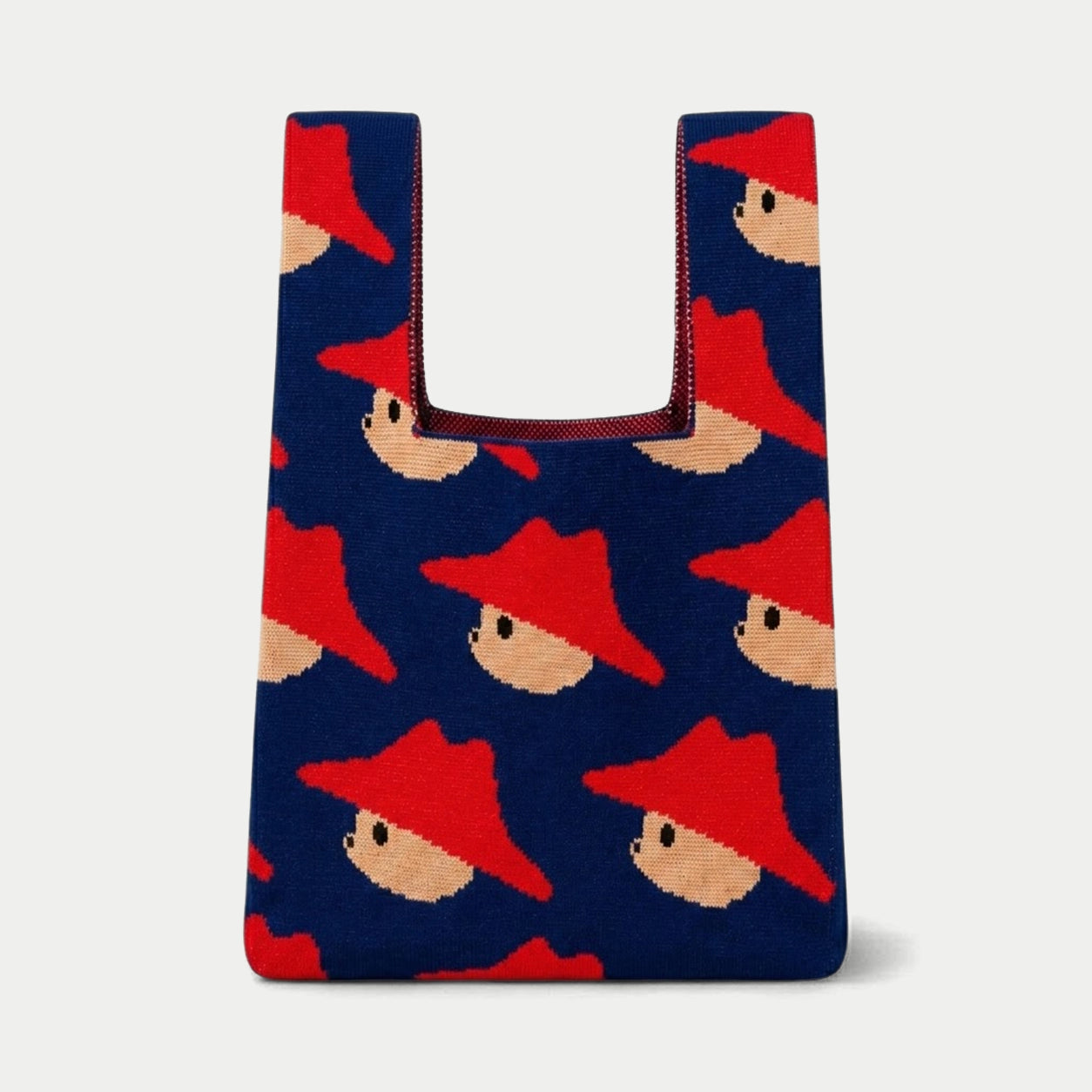 Red Hat Bear Pattern Knit Tote Bag