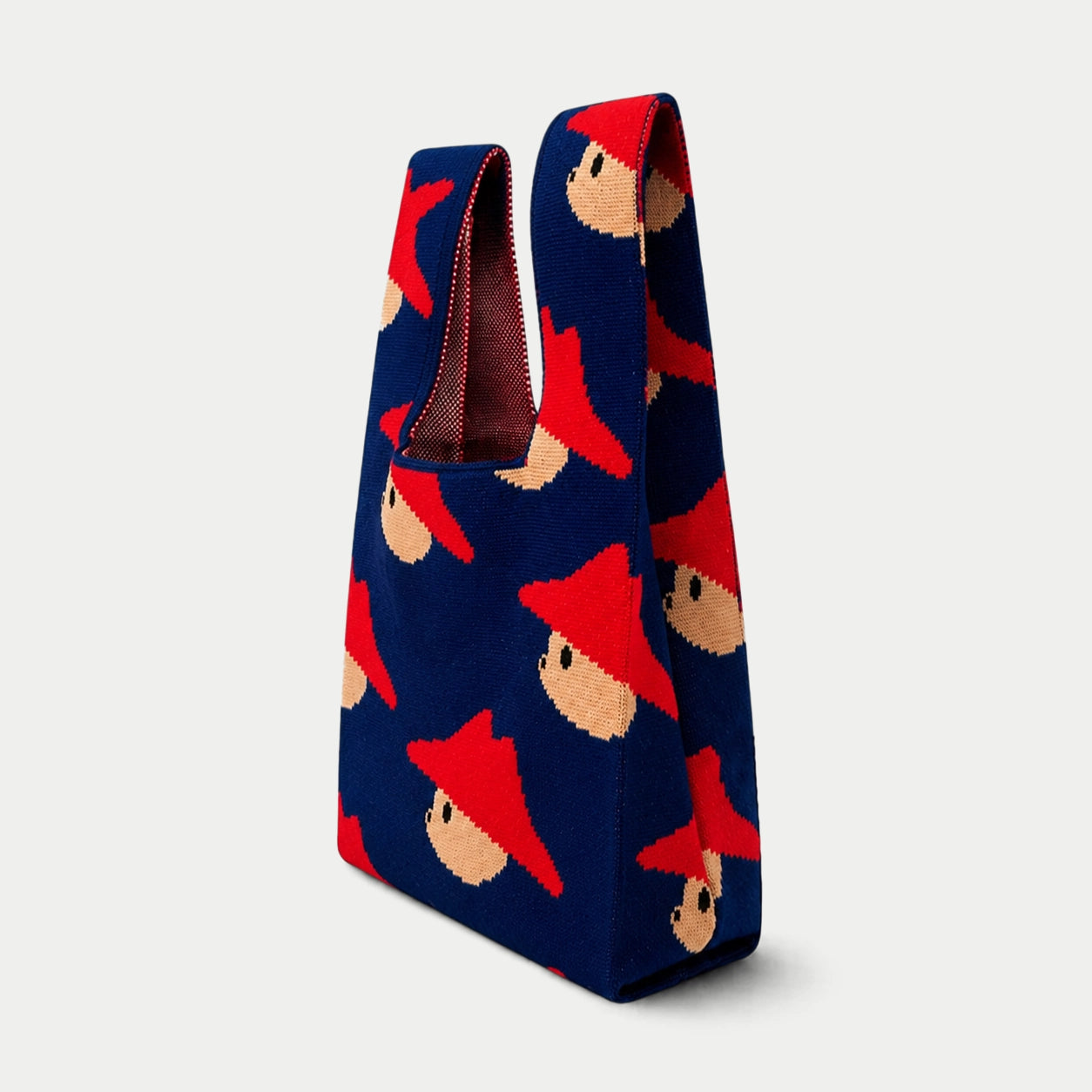 Red Hat Bear Pattern Knit Tote Bag
