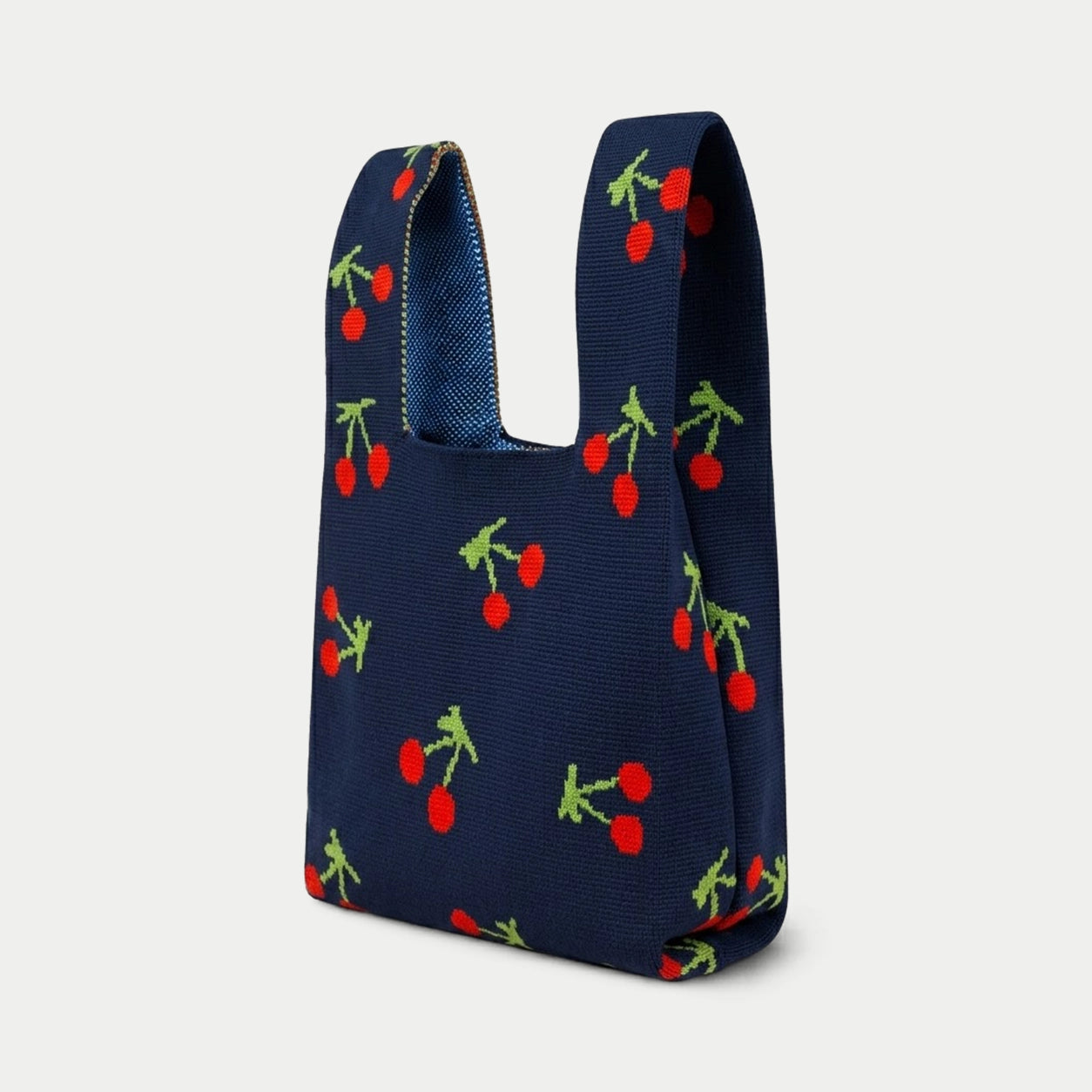 Cherry Pattern Knit Tote Bag