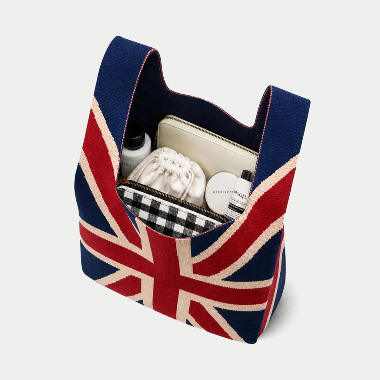 Union Jack Pattern Knit Tote Bag