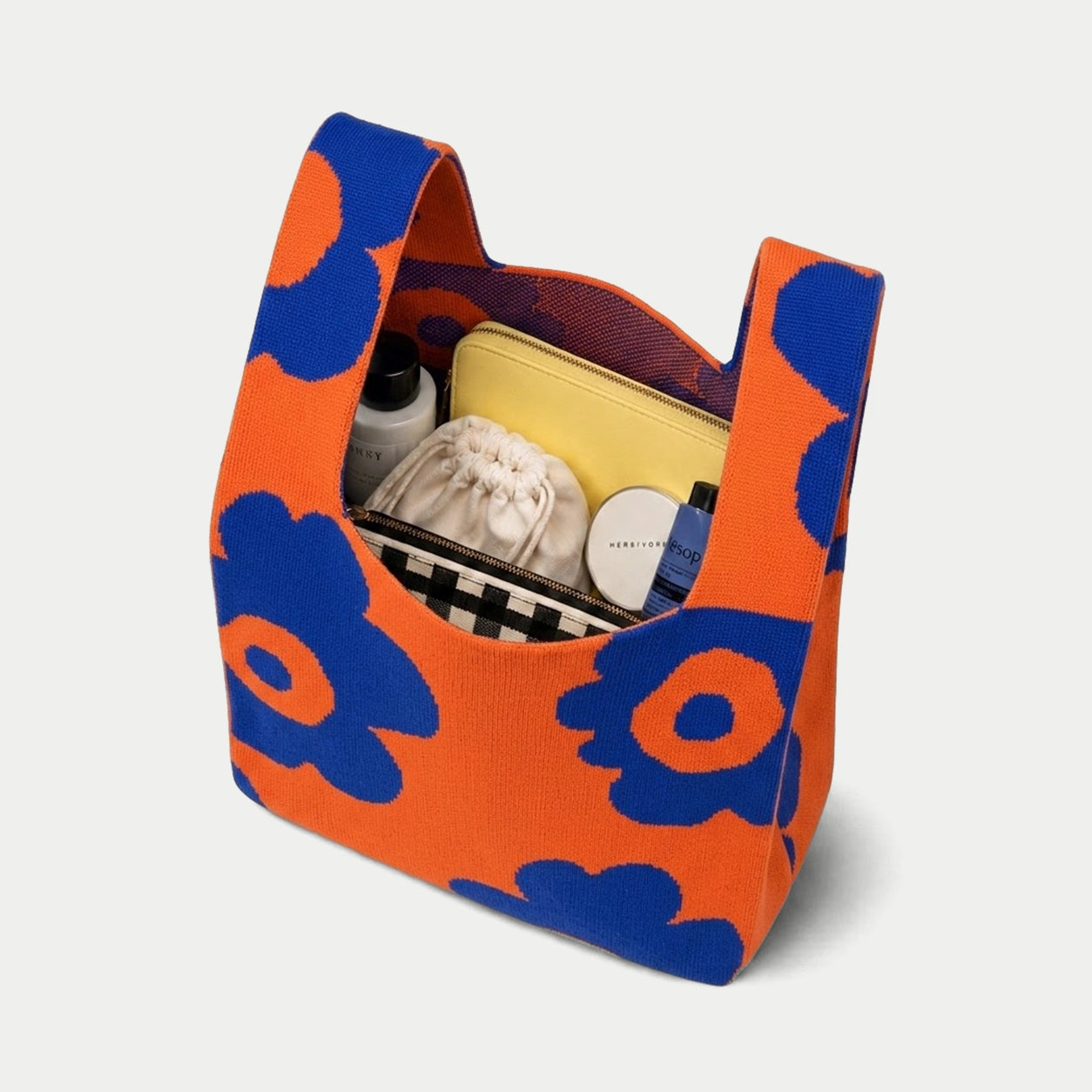 Abstract Floral Knit Tote Bag