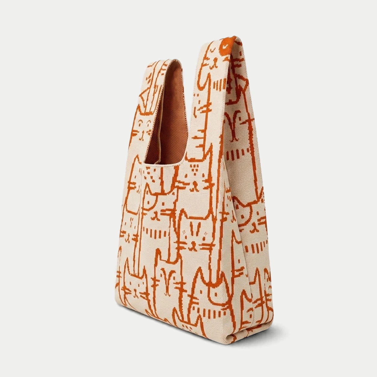Cat Pattern Knit Tote Bag
