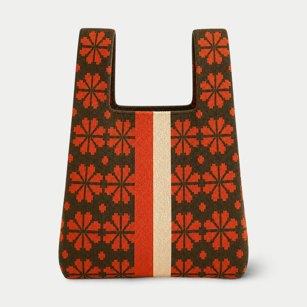 Geometric Floral Knit Tote Bag