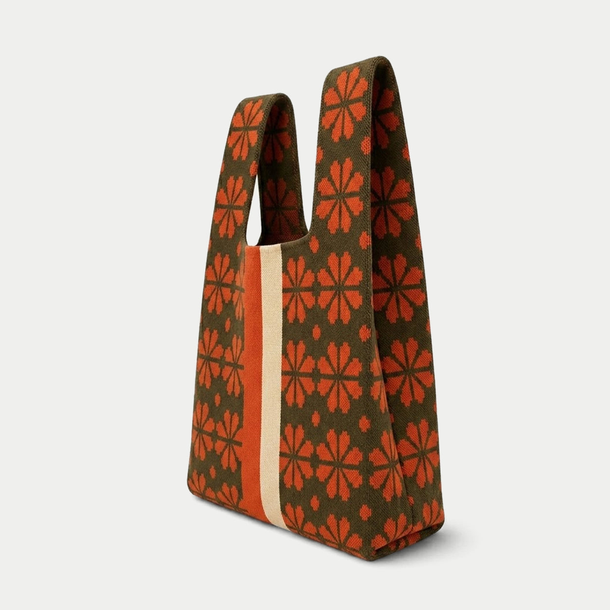 Geometric Floral Knit Tote Bag