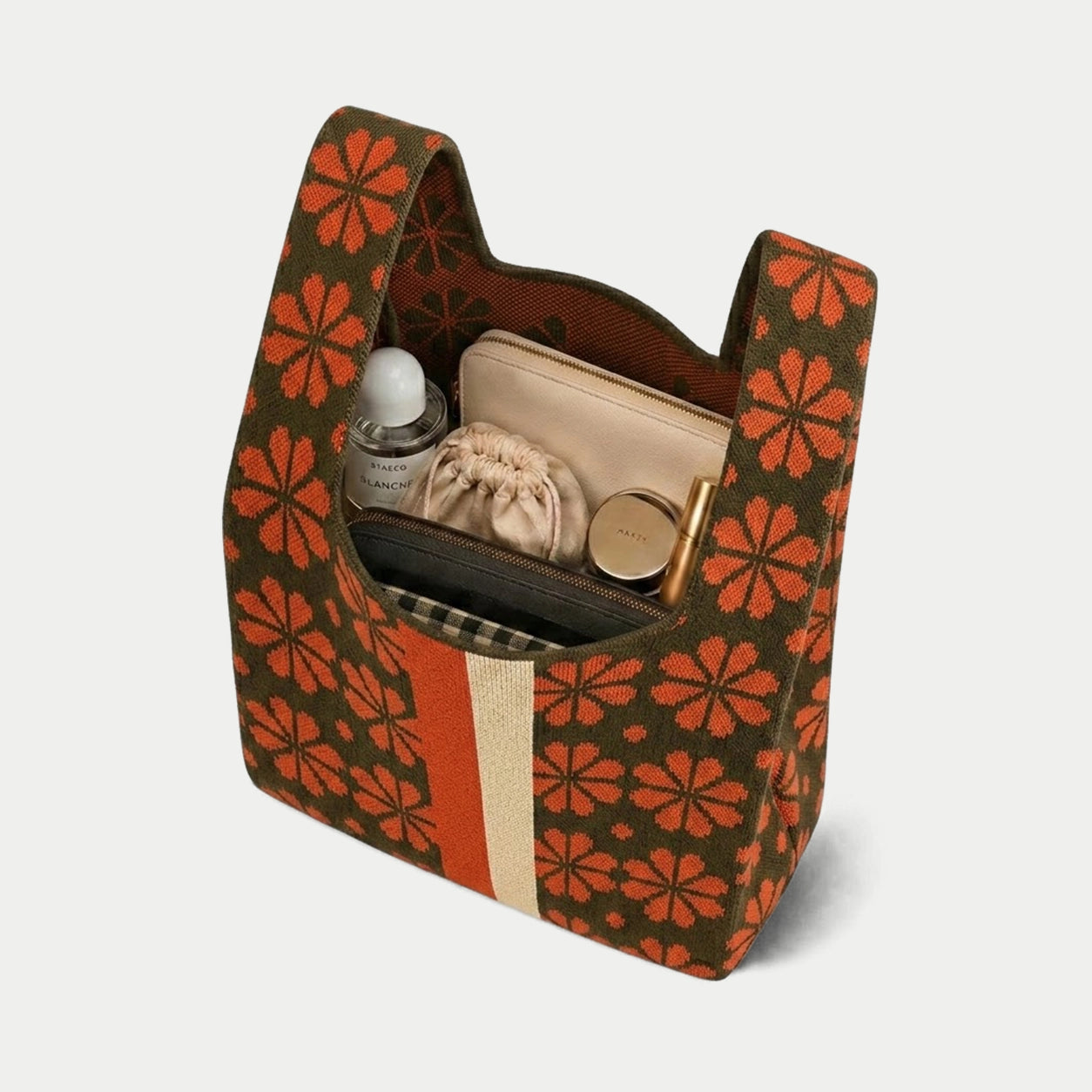 Geometric Floral Knit Tote Bag