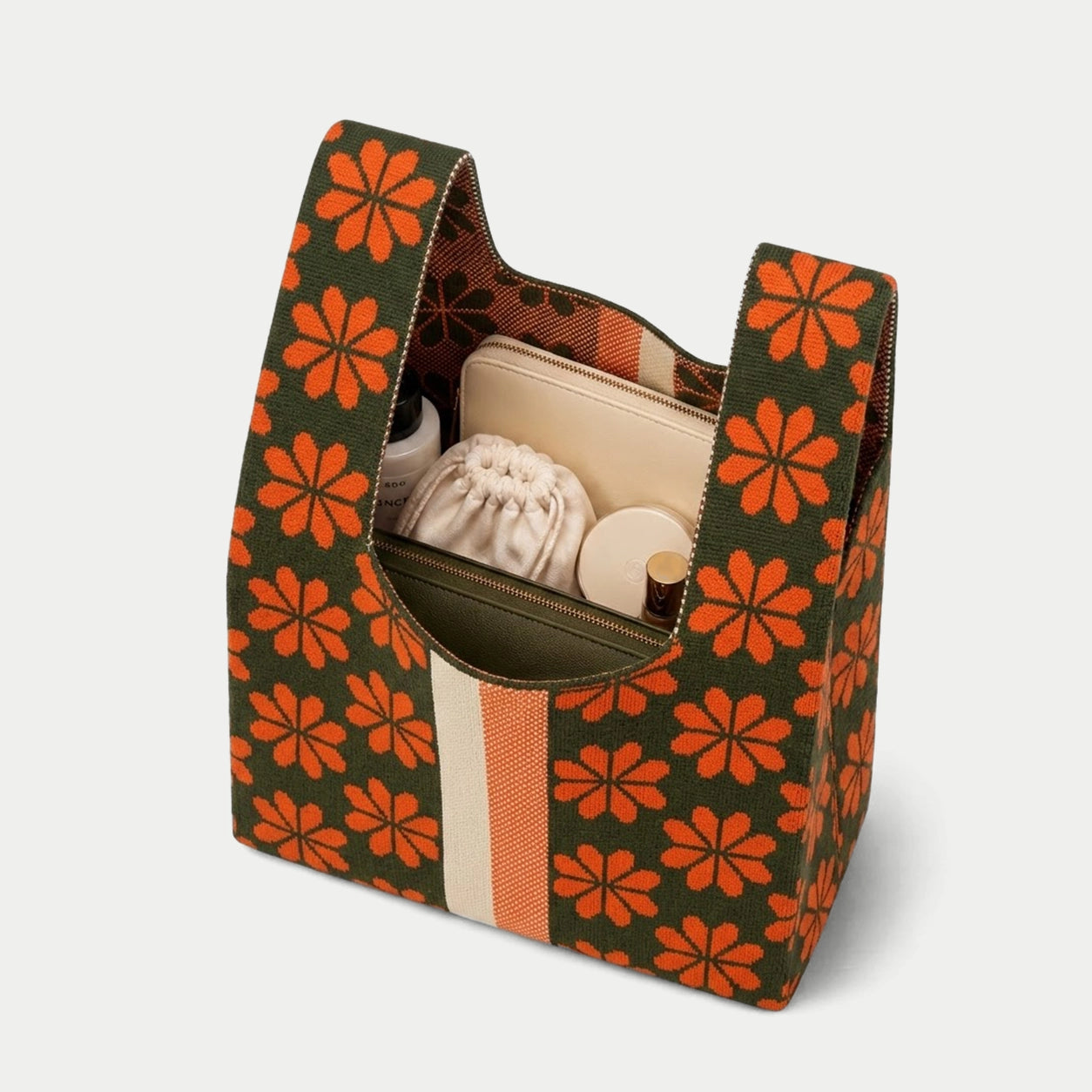 Geometric Floral Knit Tote Bag