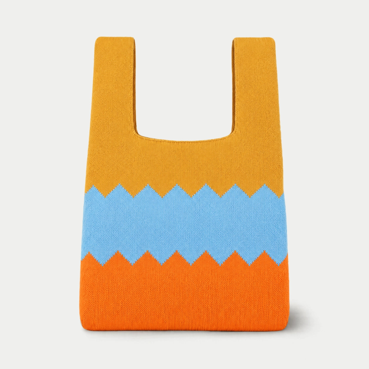 Zigzag Color Block Knit Tote Bag