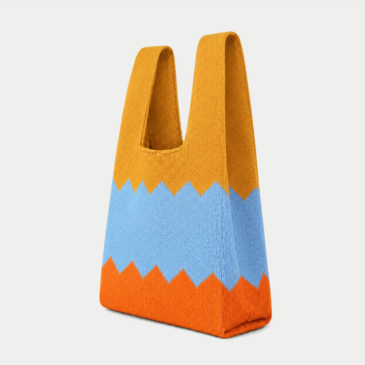 Zigzag Color Block Knit Tote Bag