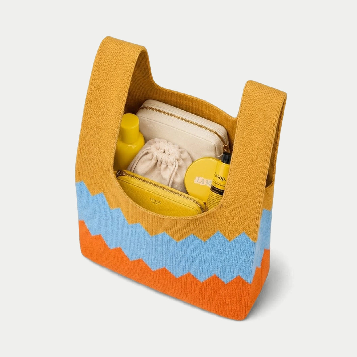 Zigzag Color Block Knit Tote Bag