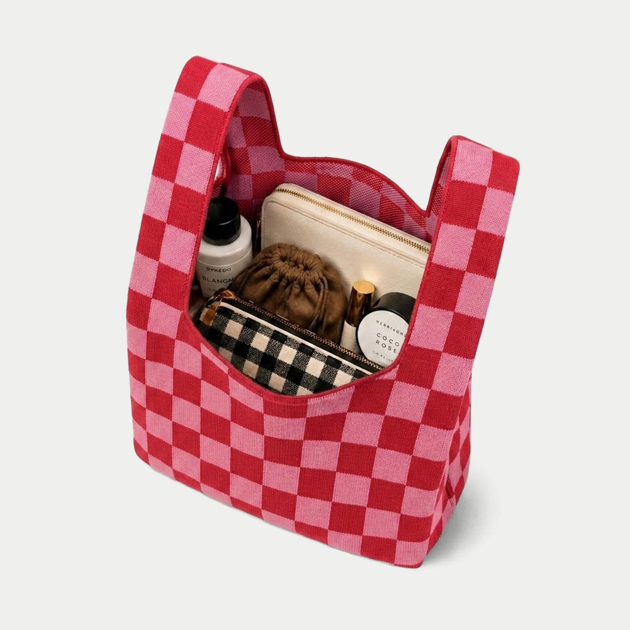 Checkered Knit Tote Bag