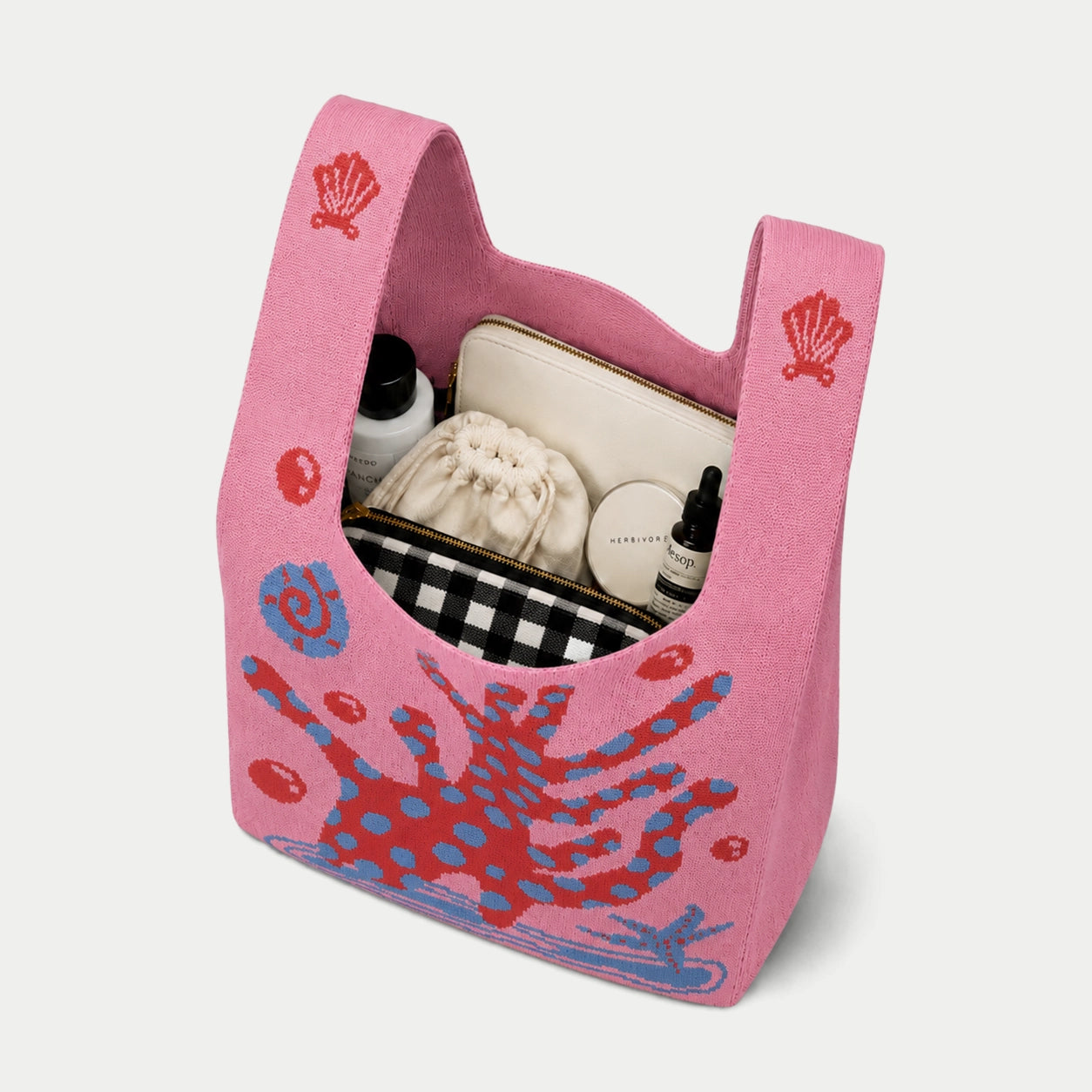 Coral Pattern Knit Tote Bag