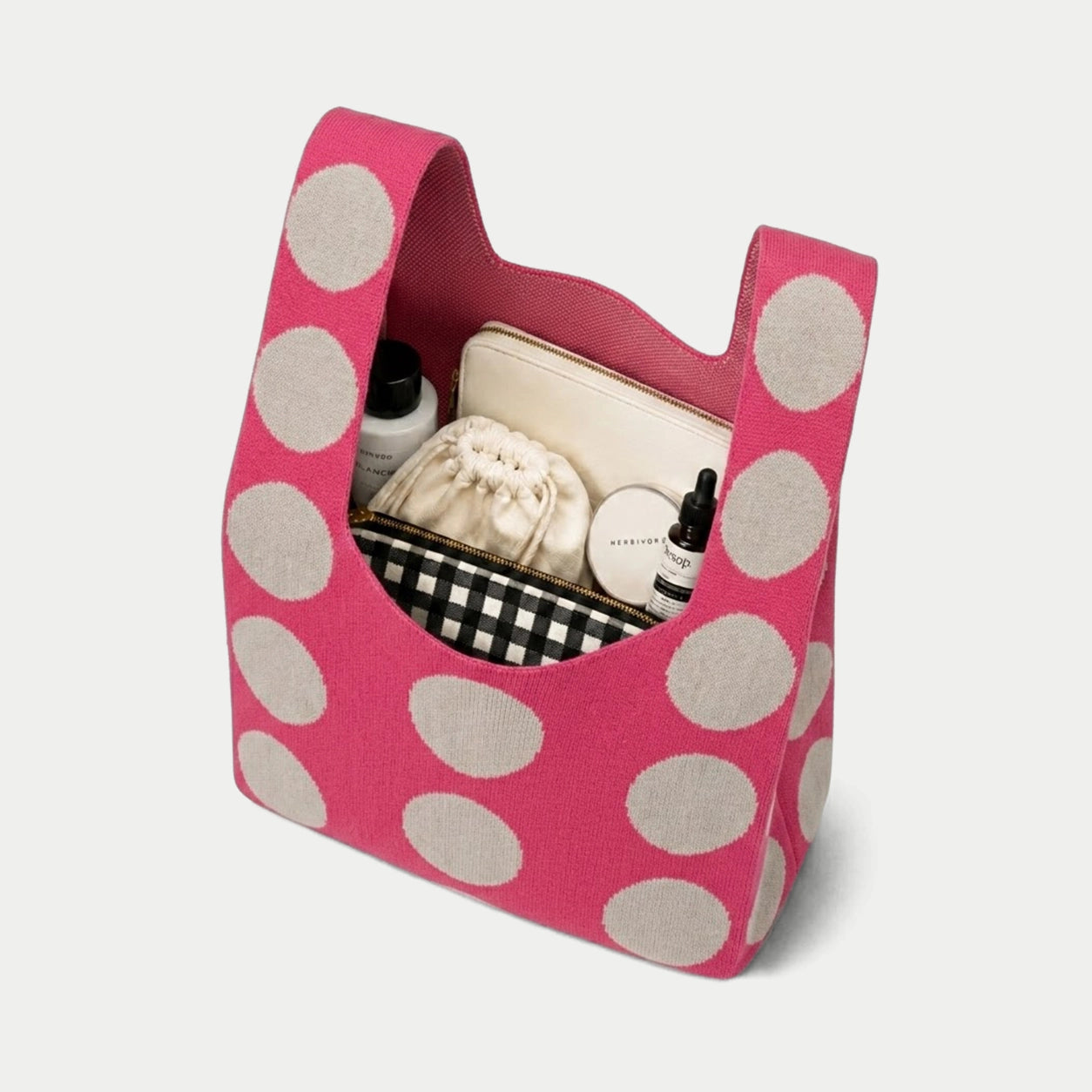 Large Polka Dot Knit Tote Bag