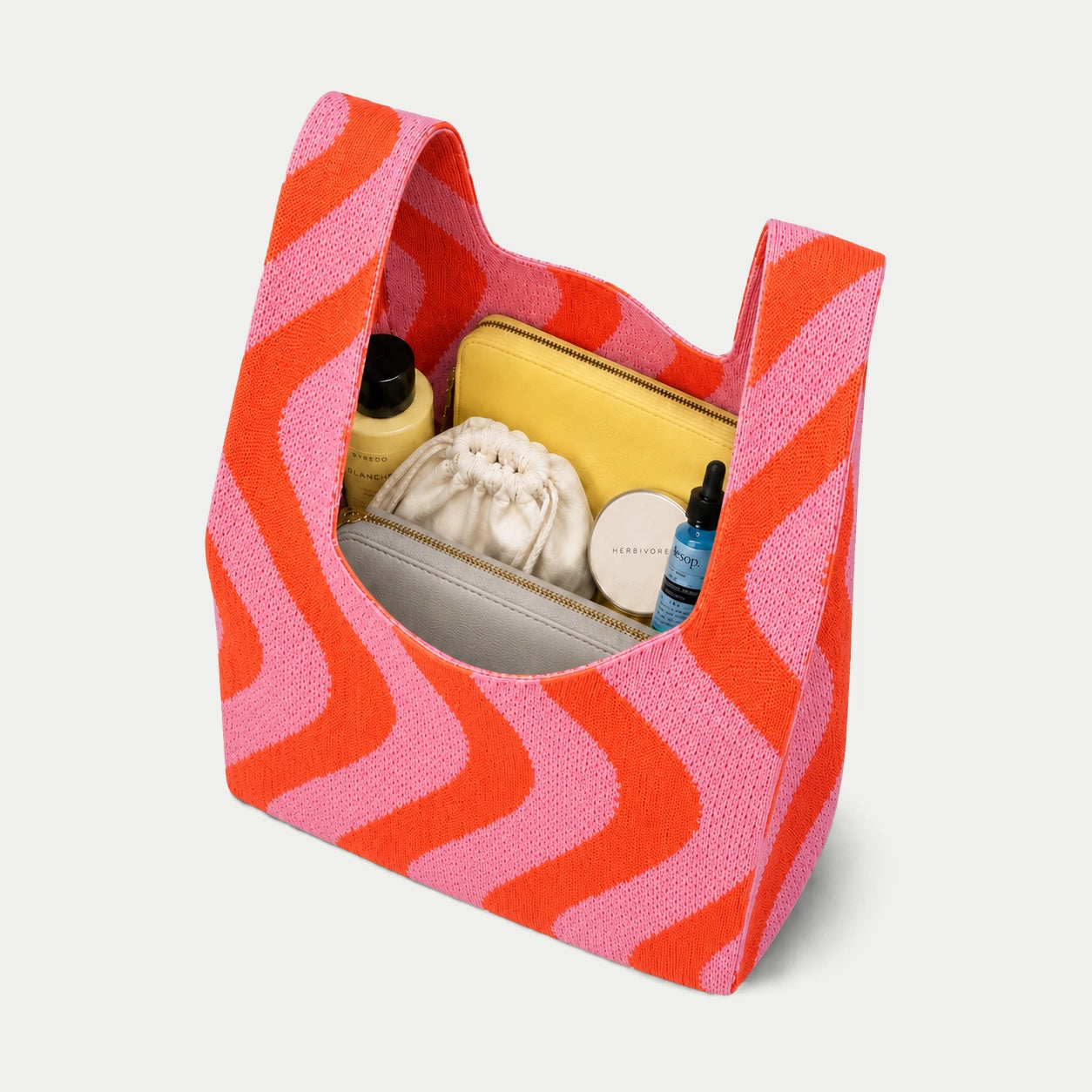 Wavy Stripe Knit Tote Bag