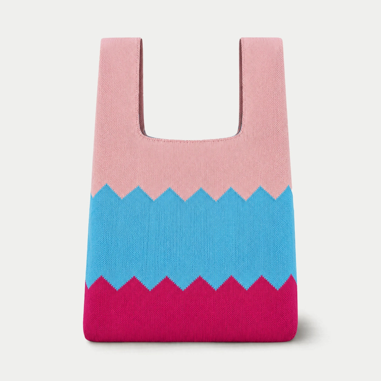 Zigzag Color Block Knit Tote Bag