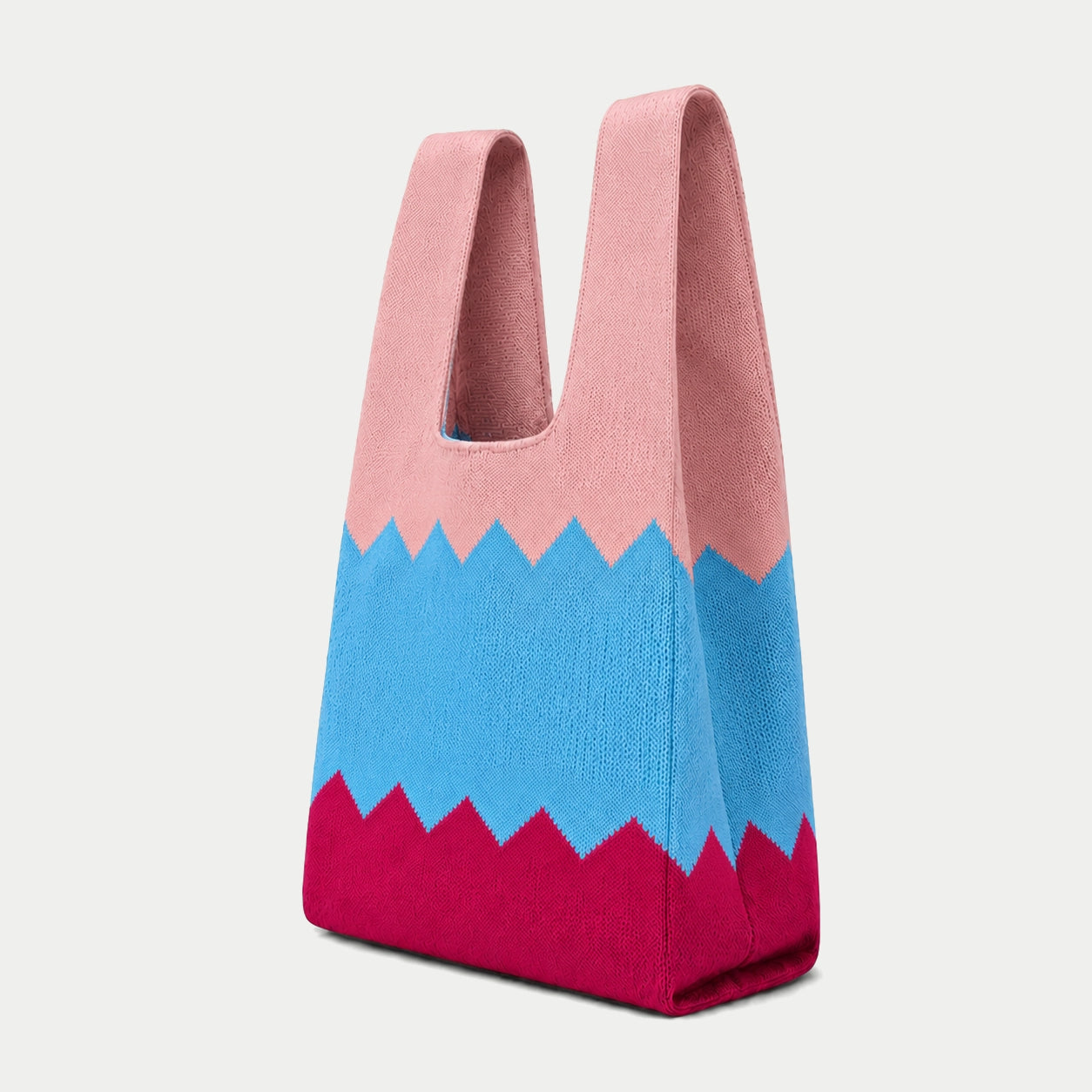 Zigzag Color Block Knit Tote Bag