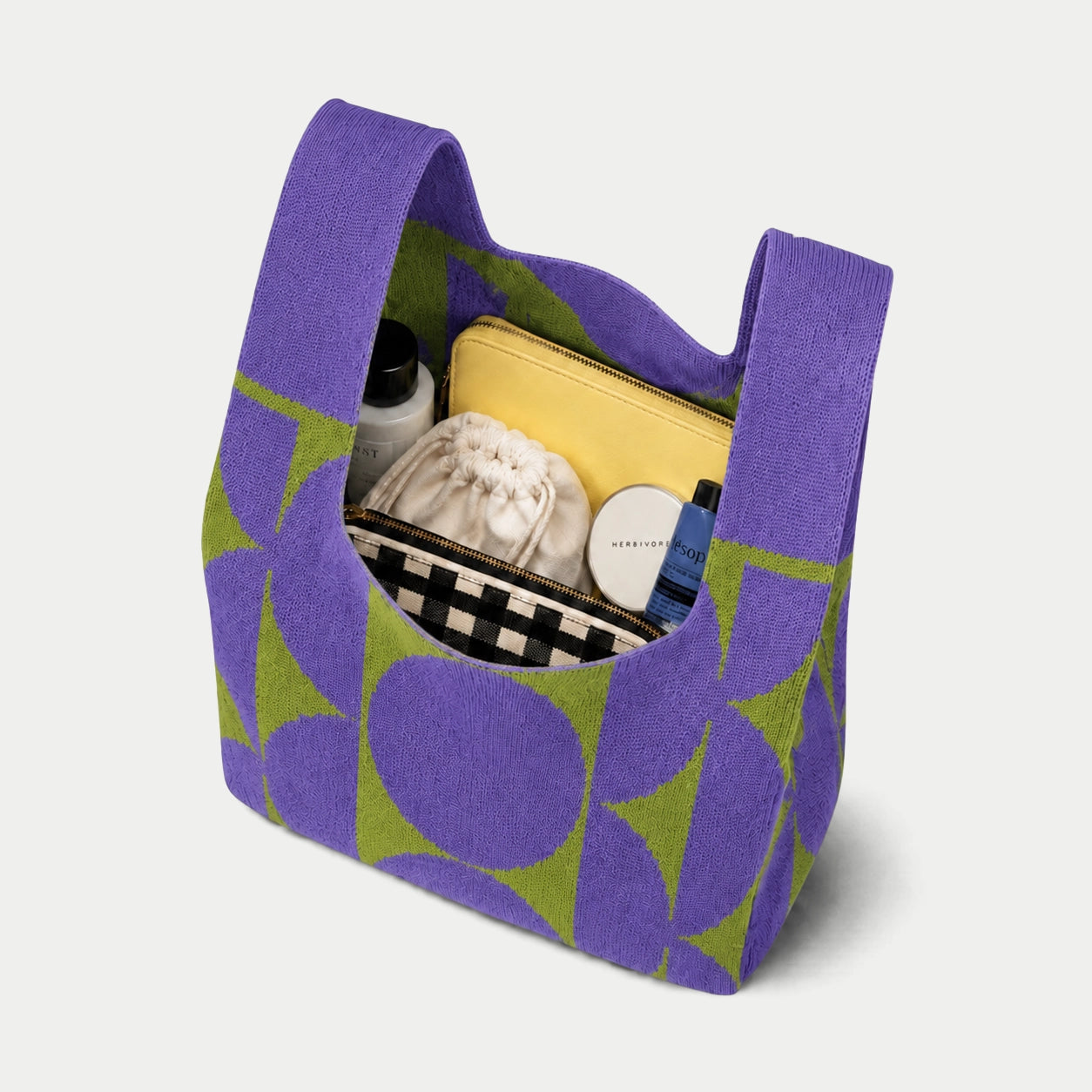 Circle Pattern Knit Tote Bag