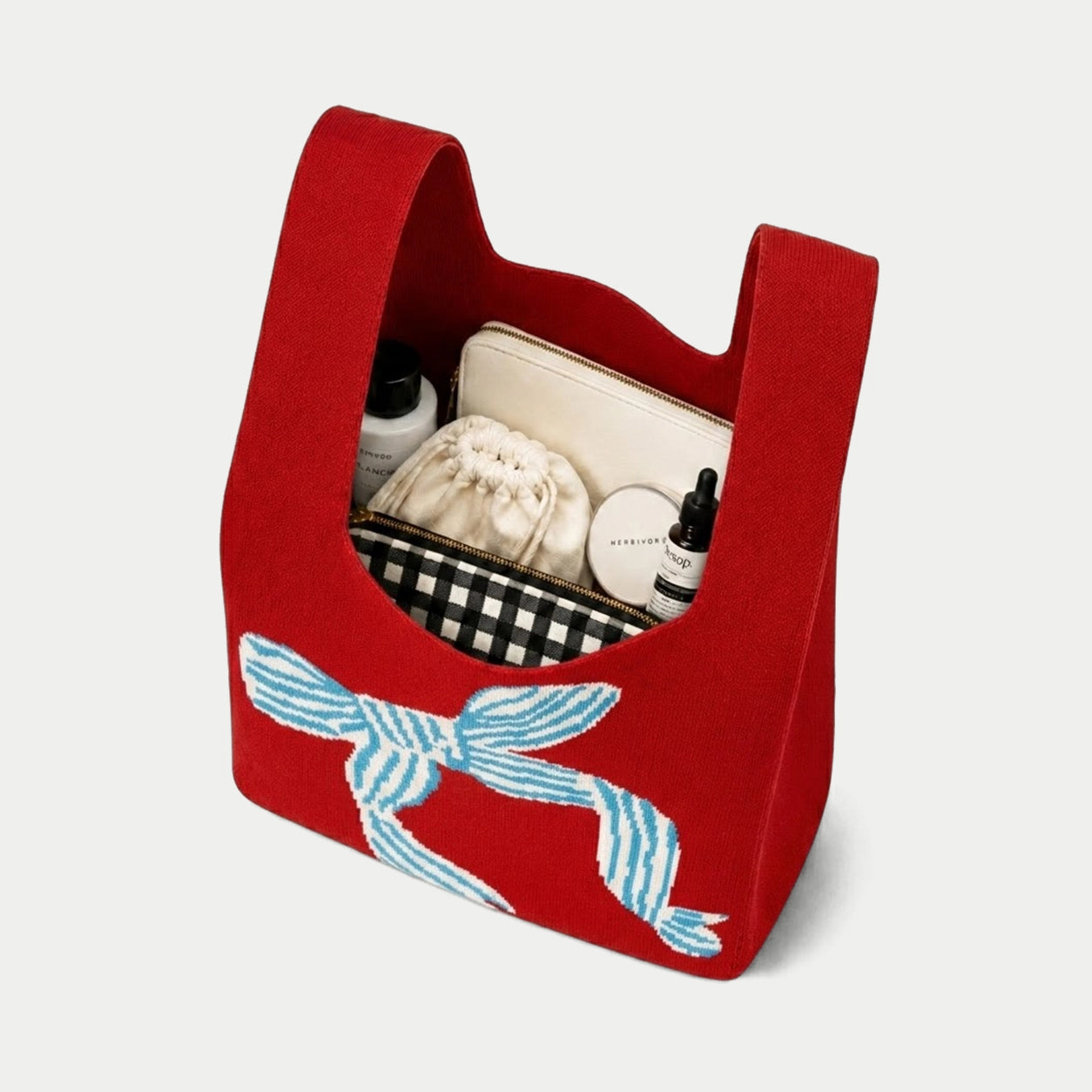 Ribbon Pattern Knit Tote Bag