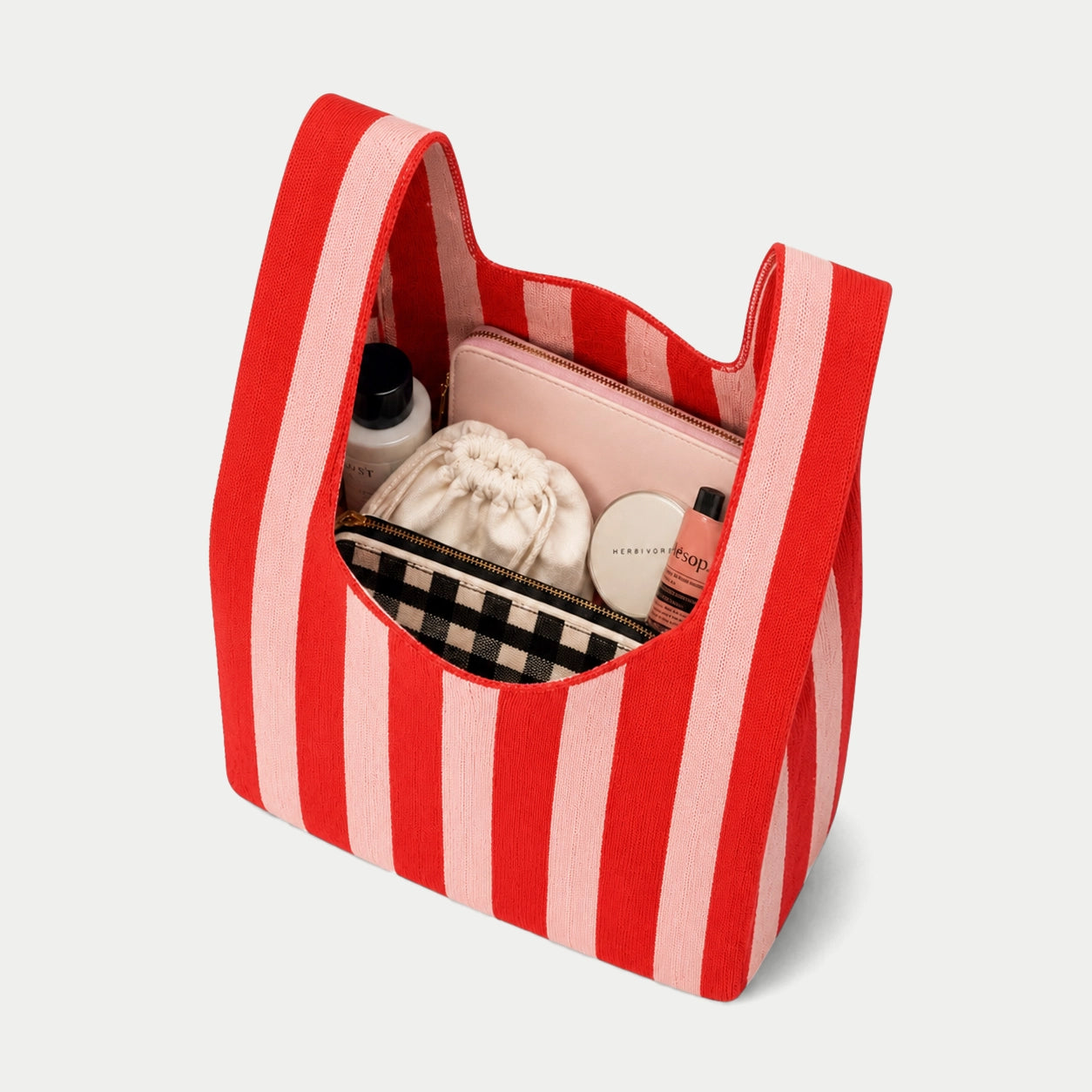 Vertical Stripe Knit Tote Bag