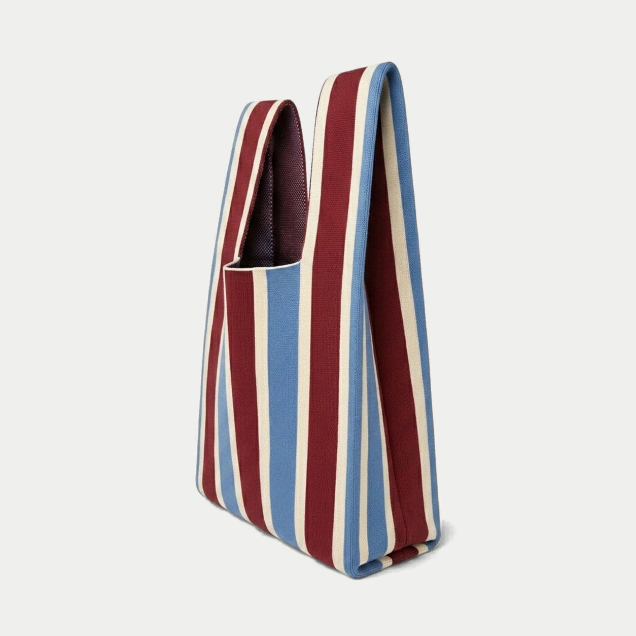 Wide Vertical Stripe Knit Tote Bag