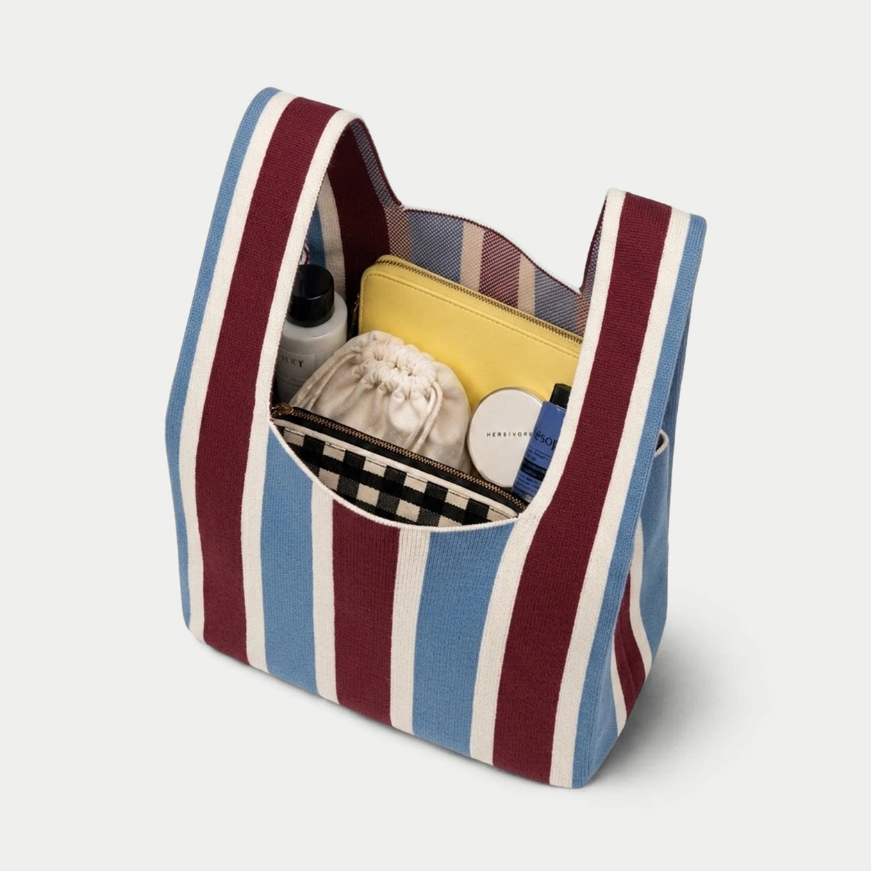 Wide Vertical Stripe Knit Tote Bag