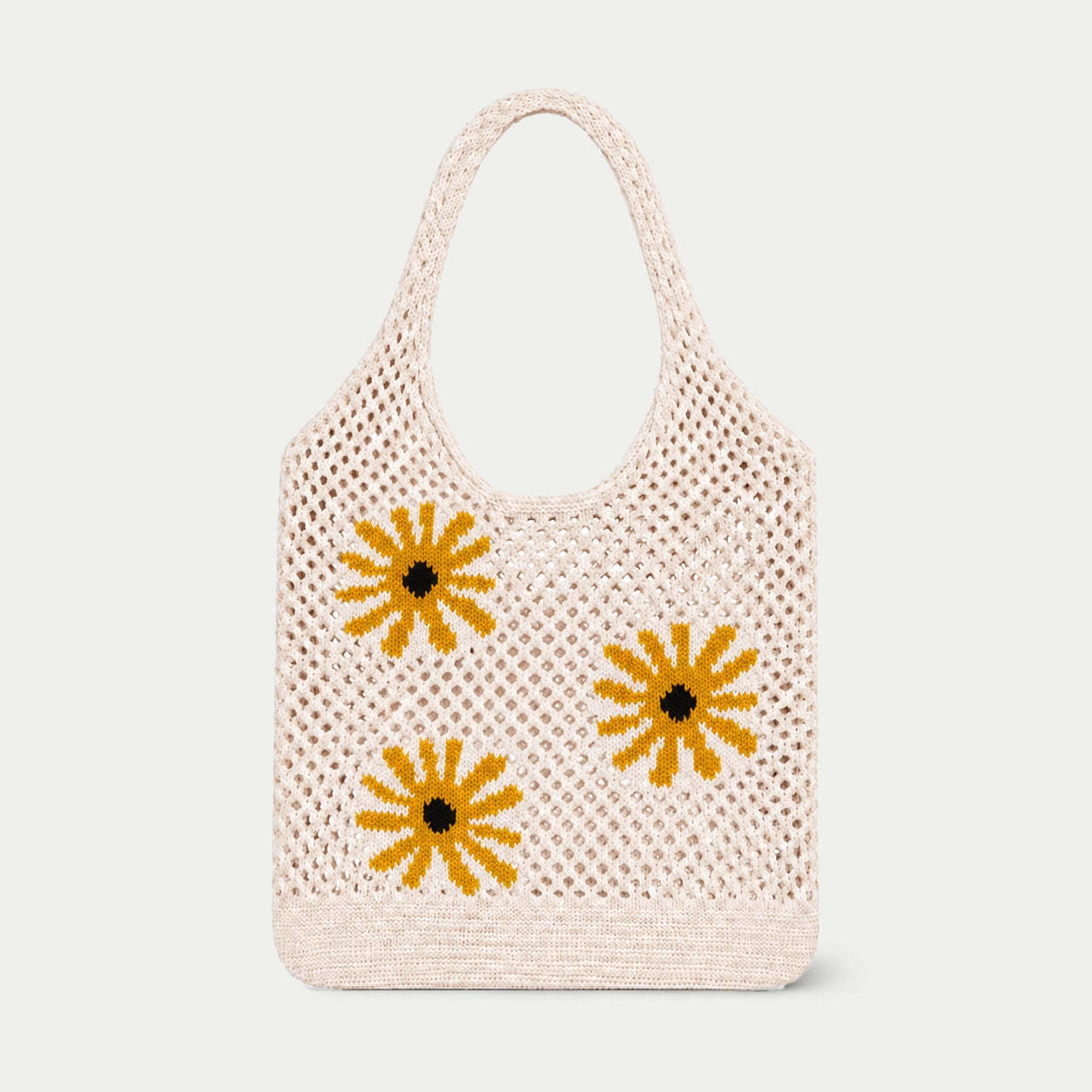 Sunflower Pattern Open Knit Tote Bag