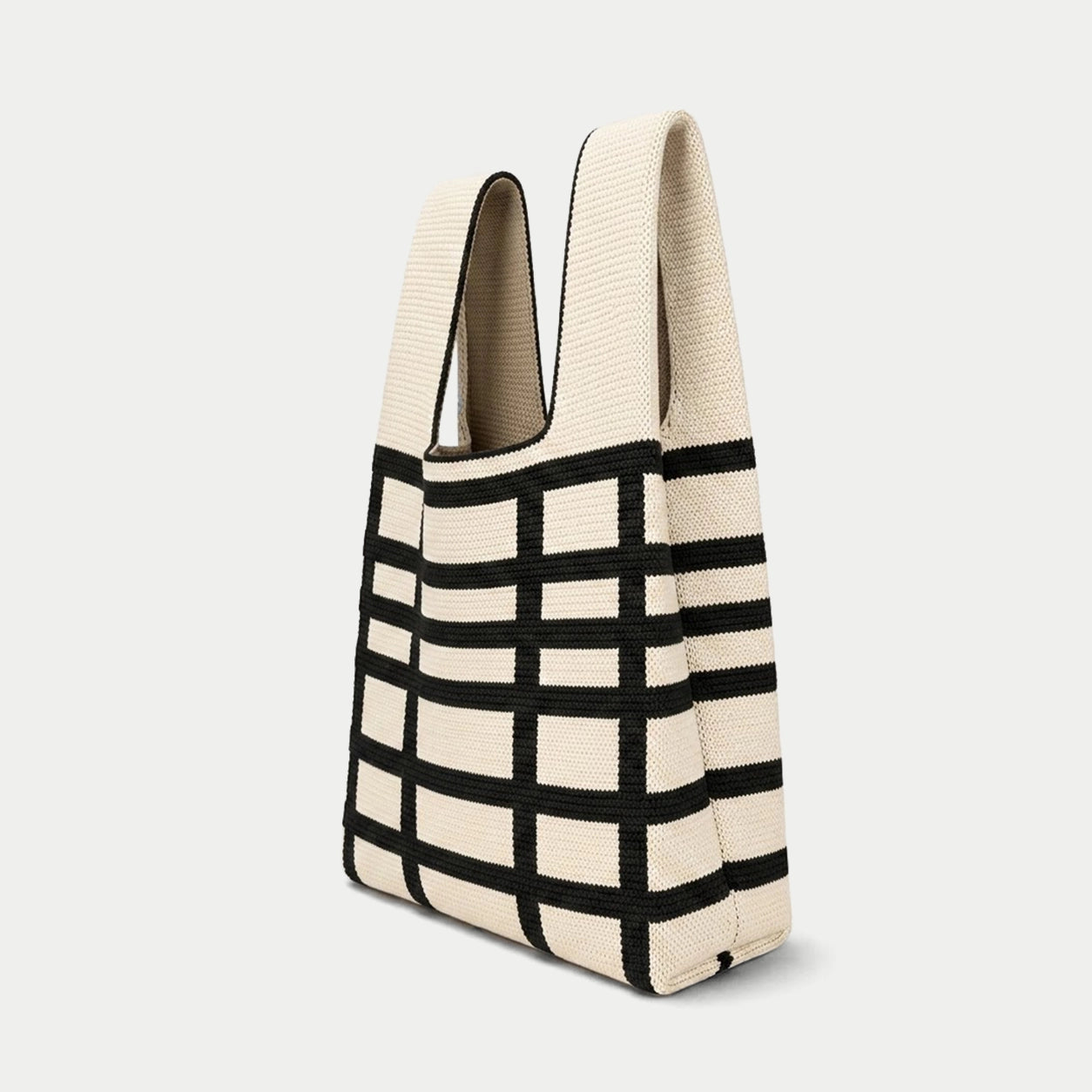 Windowpane Check Knit Tote Bag