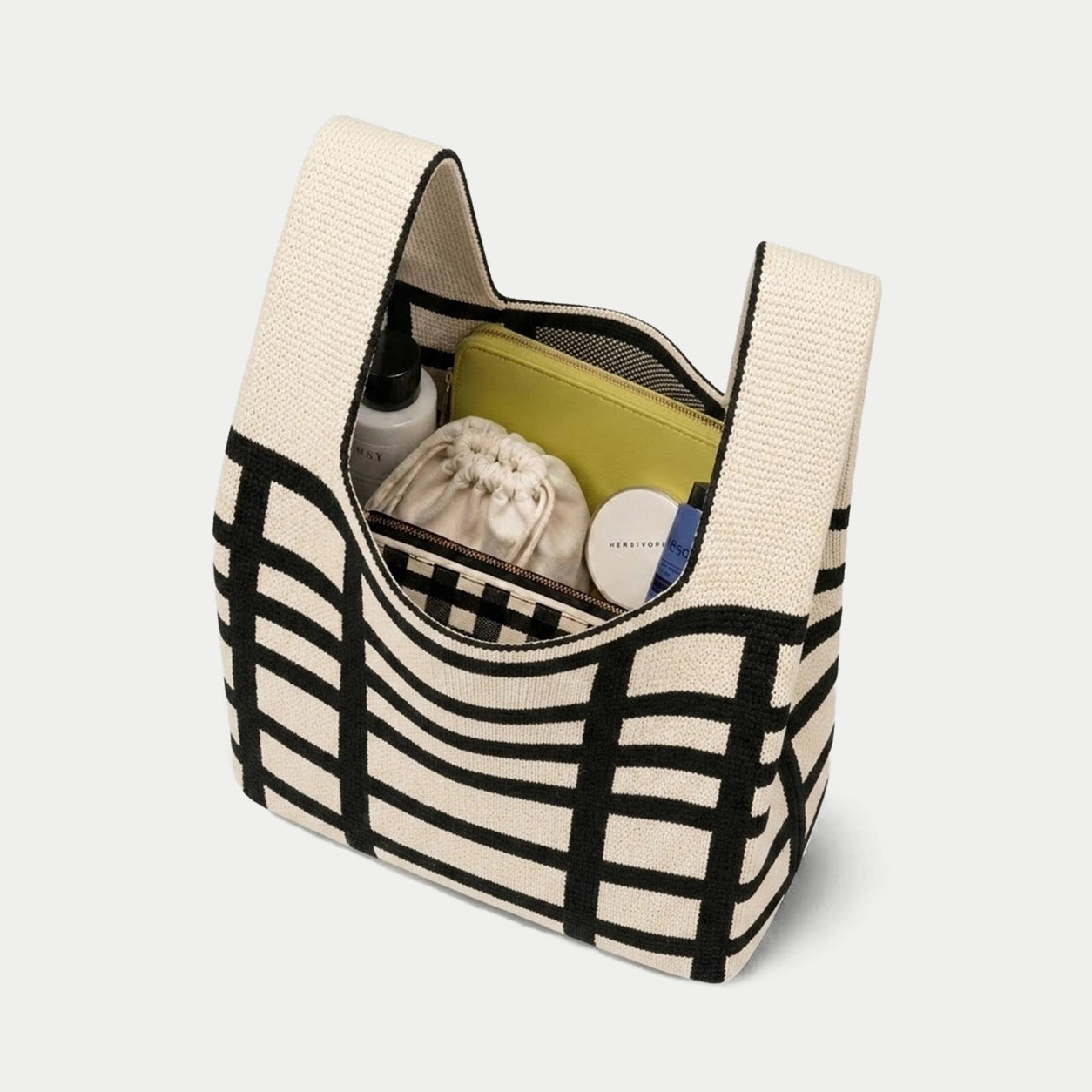 Windowpane Check Knit Tote Bag