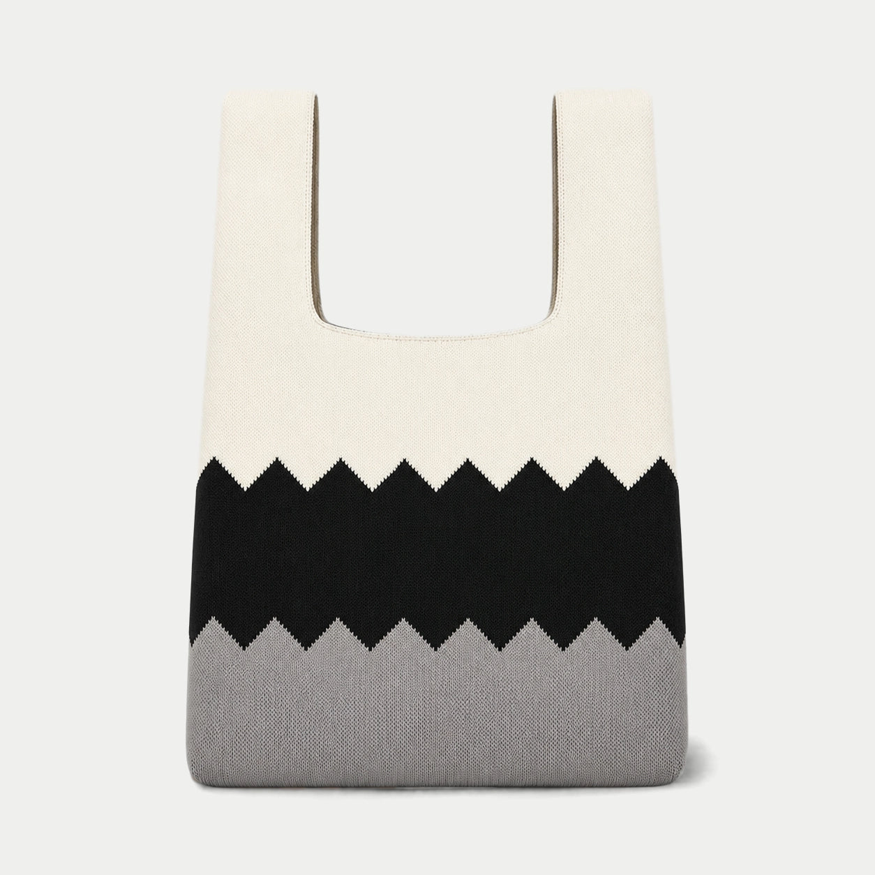 Zigzag Color Block Knit Tote Bag