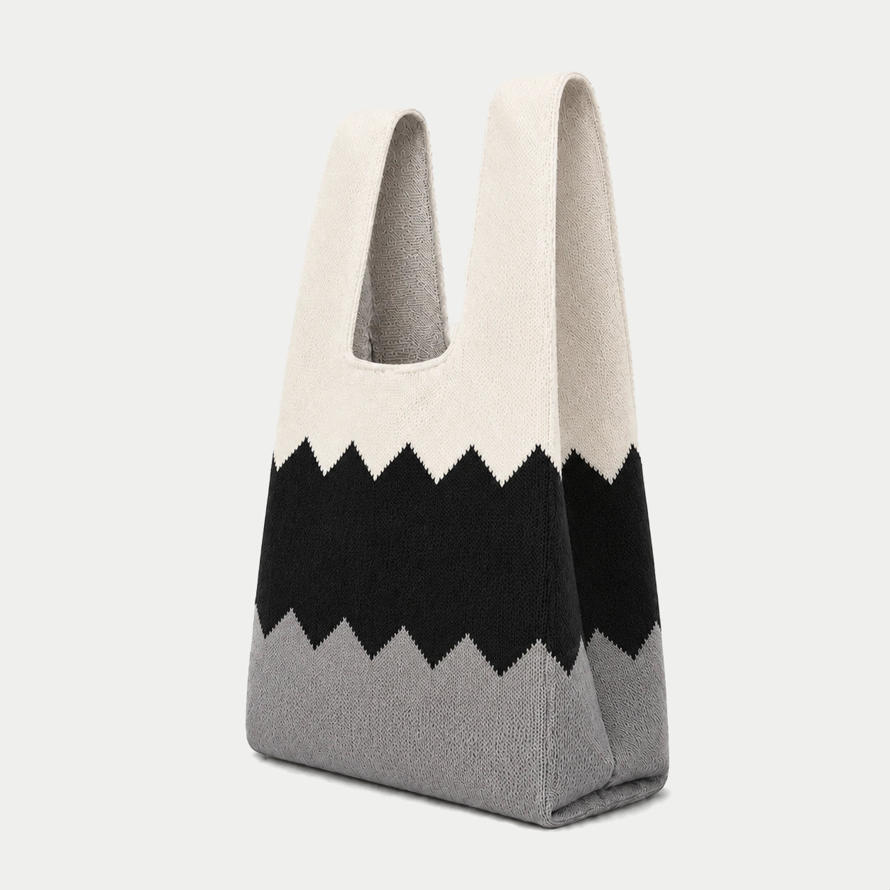 Zigzag Color Block Knit Tote Bag