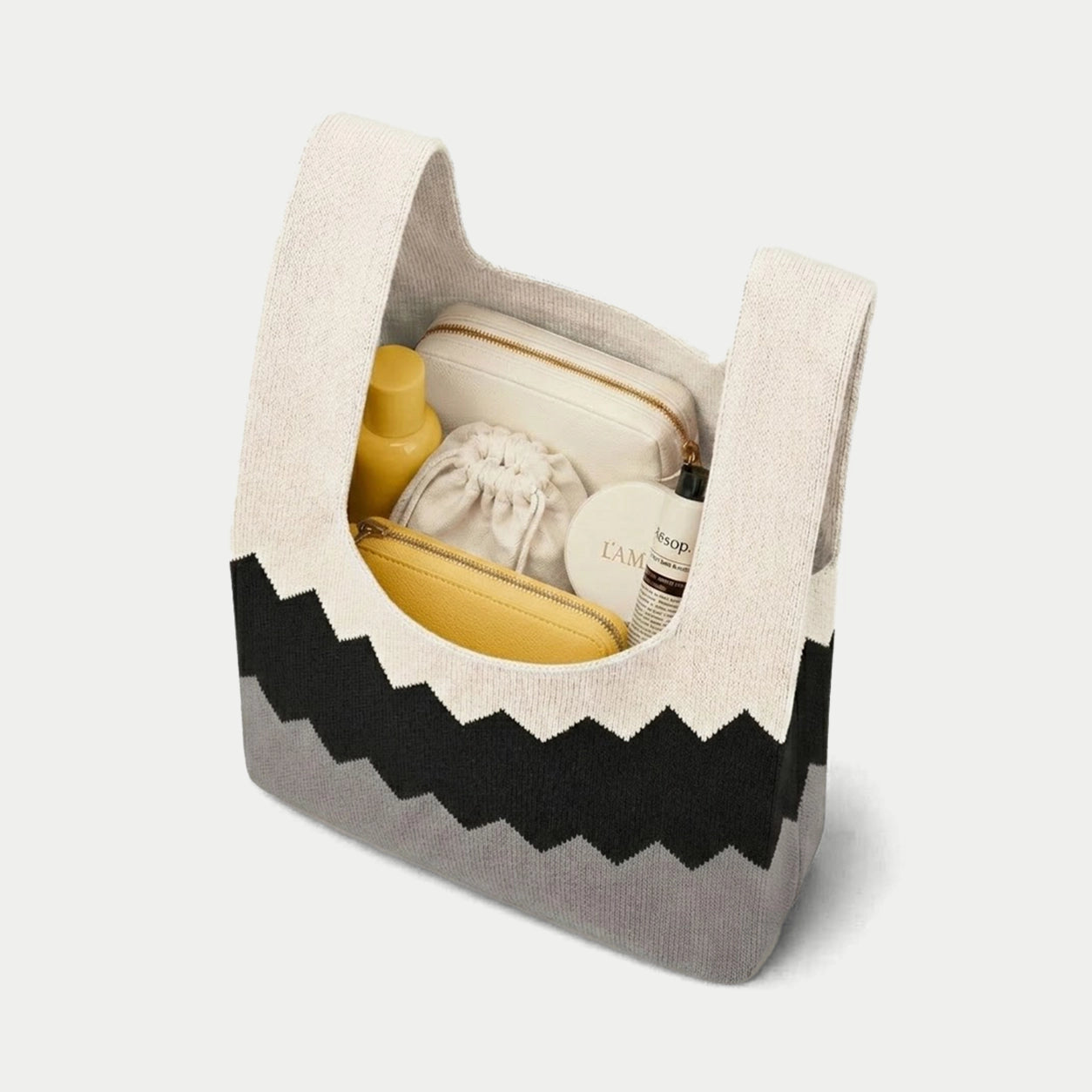 Zigzag Color Block Knit Tote Bag