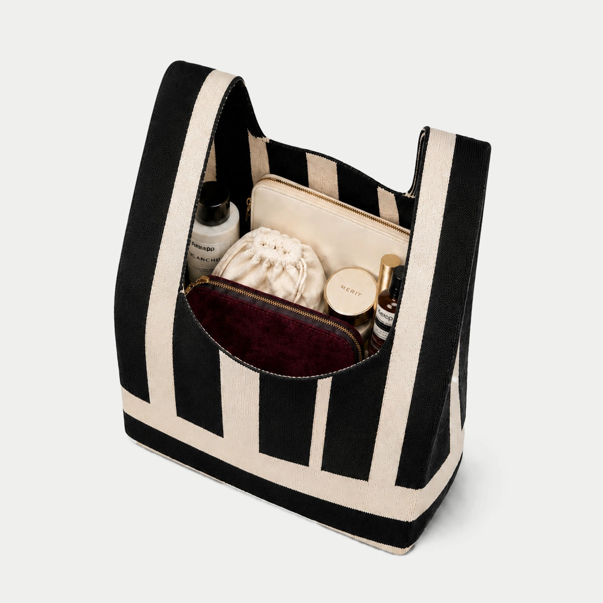Strick-Tote-Bag mit Klaviertastenmuster