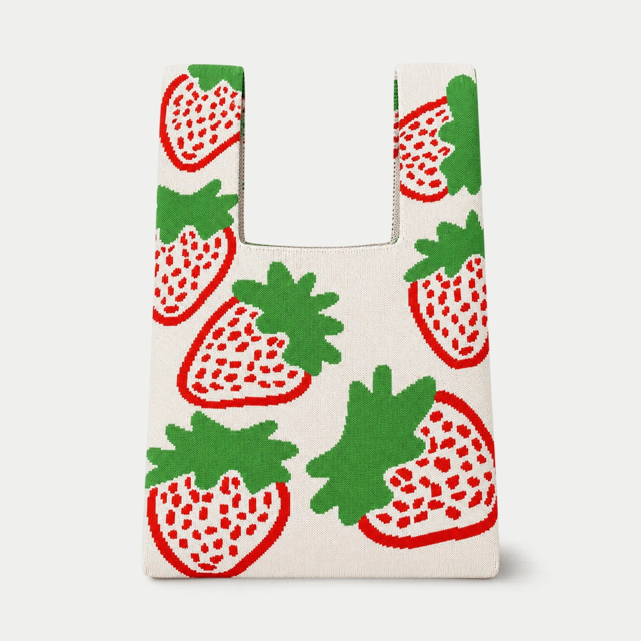 Strawberry Pattern Knit Tote Bag