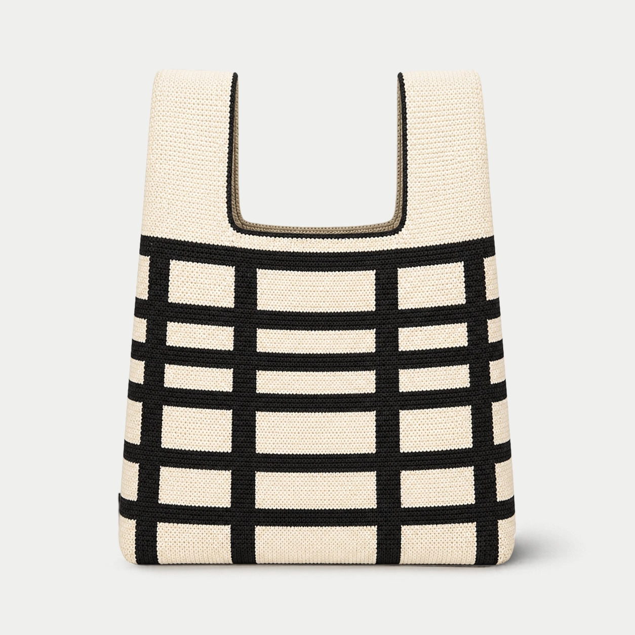 Windowpane Check Knit Tote Bag