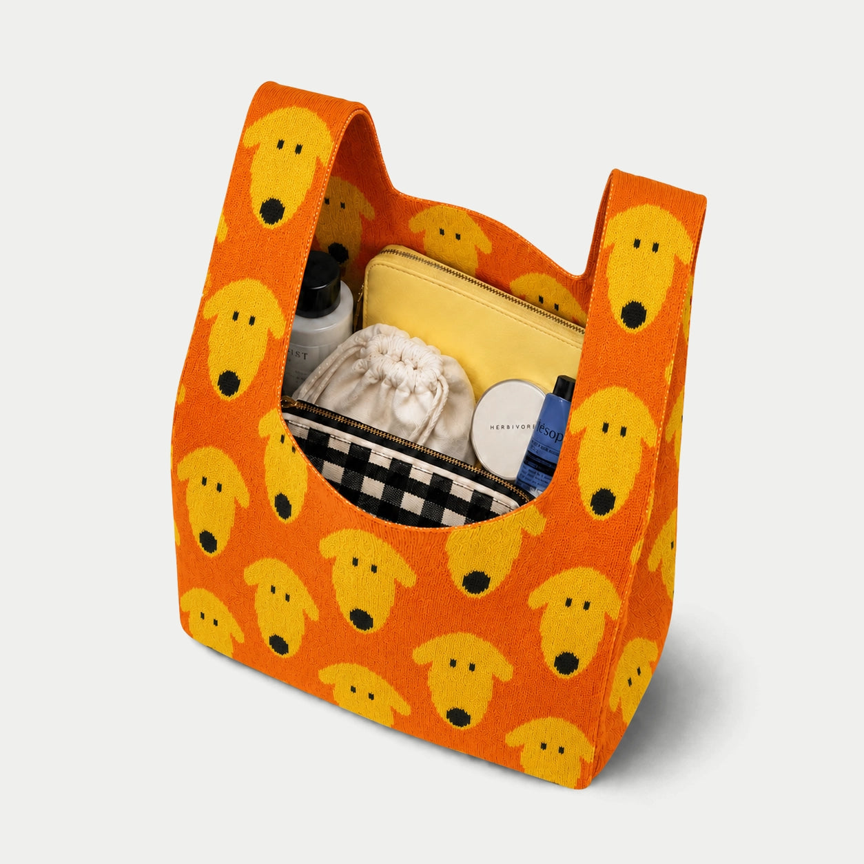 Banana Dog Pattern Knit Tote Bag