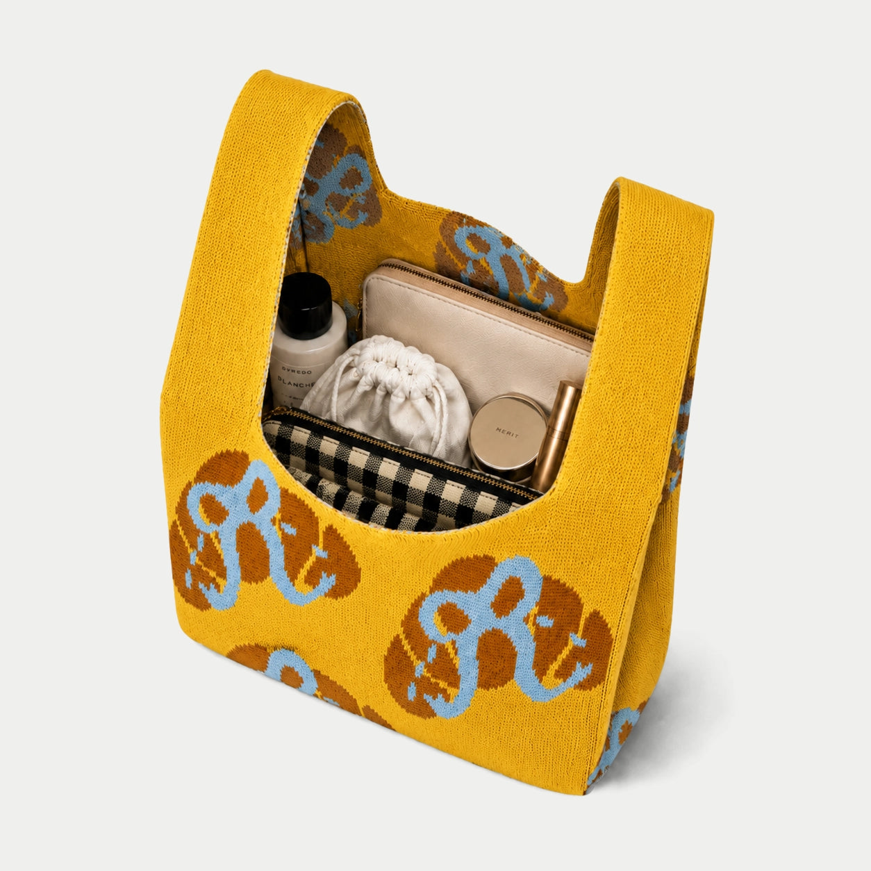 Croissant Pattern Knit Tote Bag