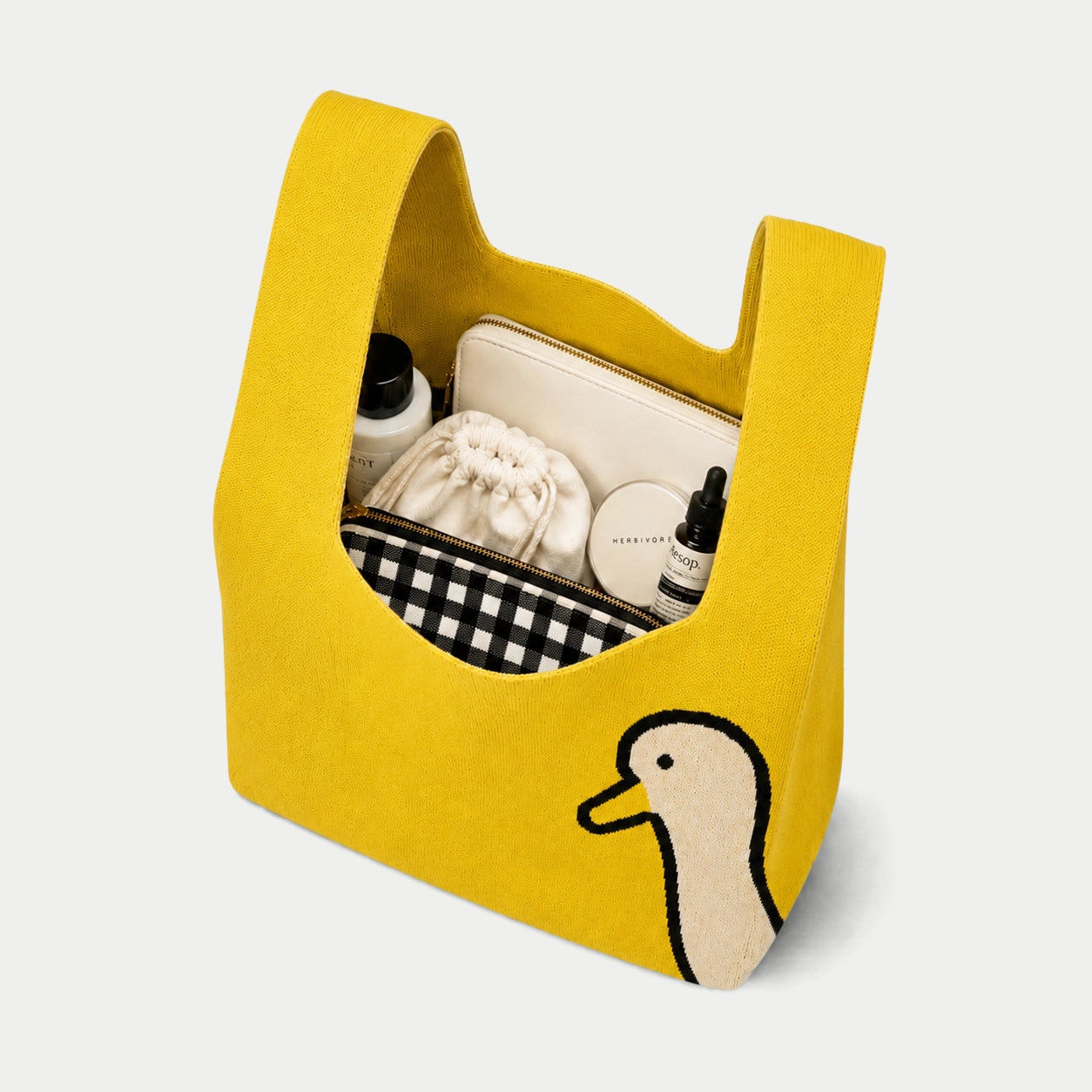Duck Motif Knit Tote Bag
