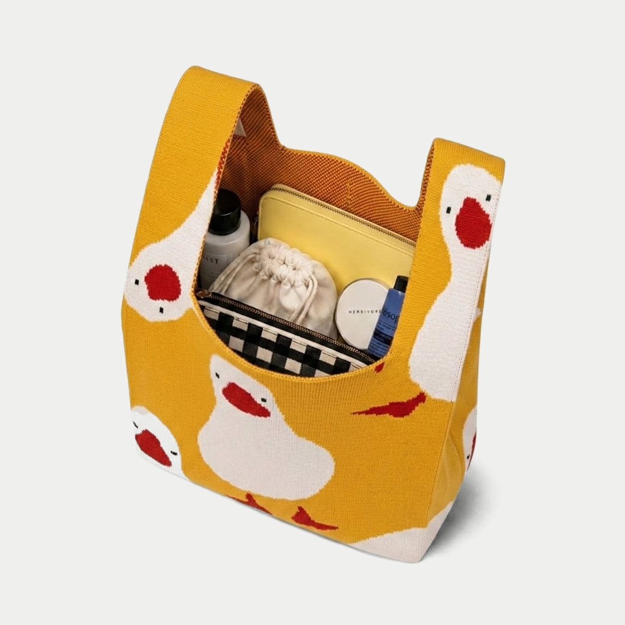 Duck Pattern Knit Tote Bag