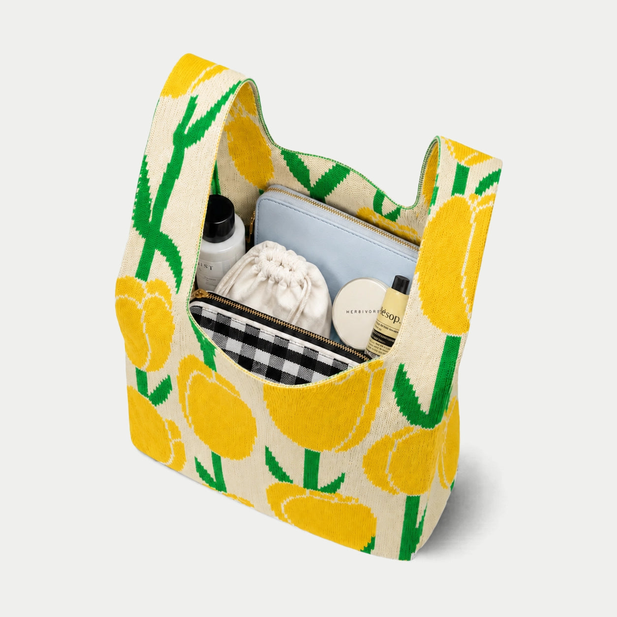 Tulip Pattern Knit Tote Bag